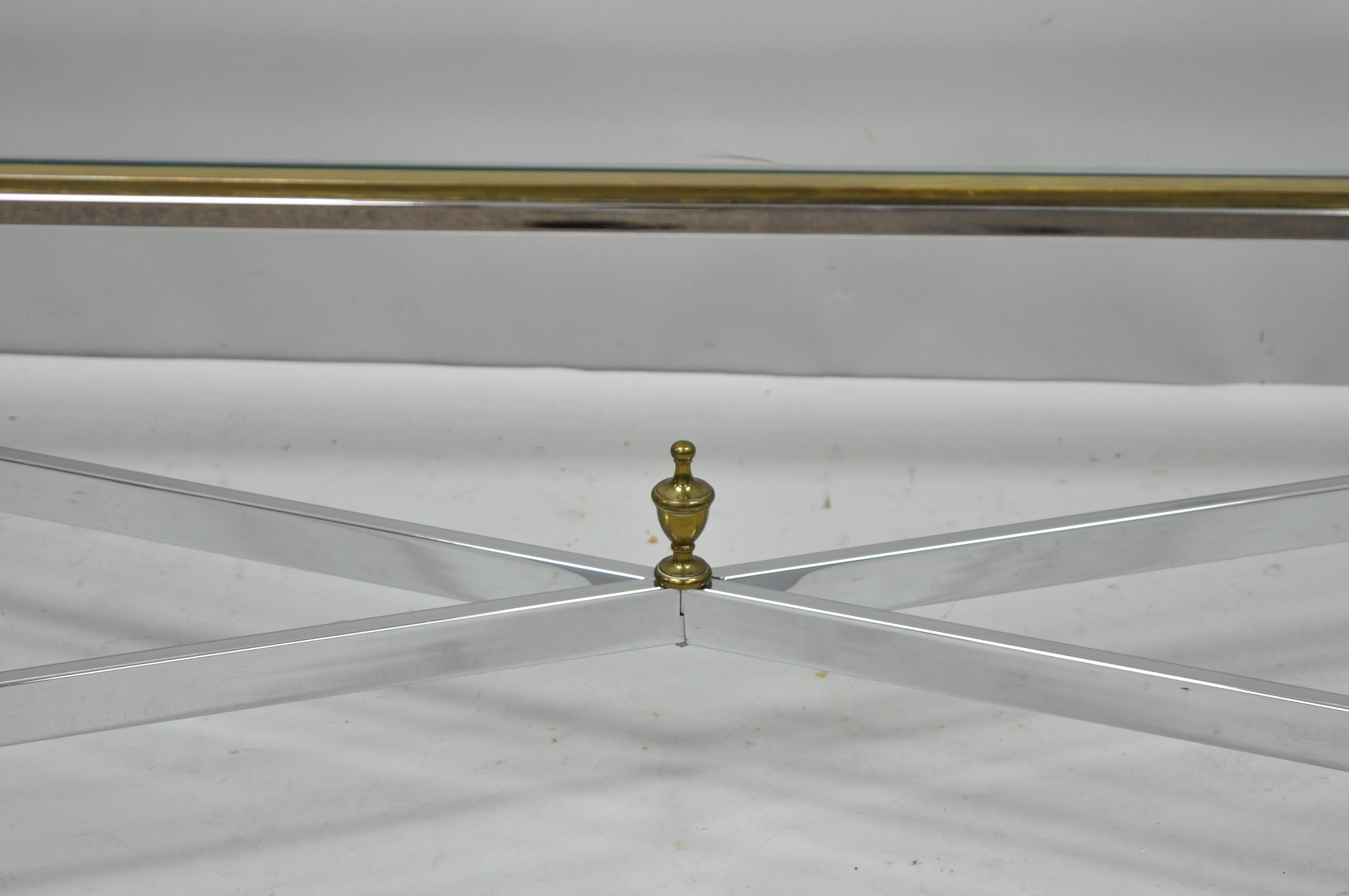 French Neoclassical Maison Jansen Style Steel & Brass Rectangular Coffee Table In Good Condition For Sale In Philadelphia, PA