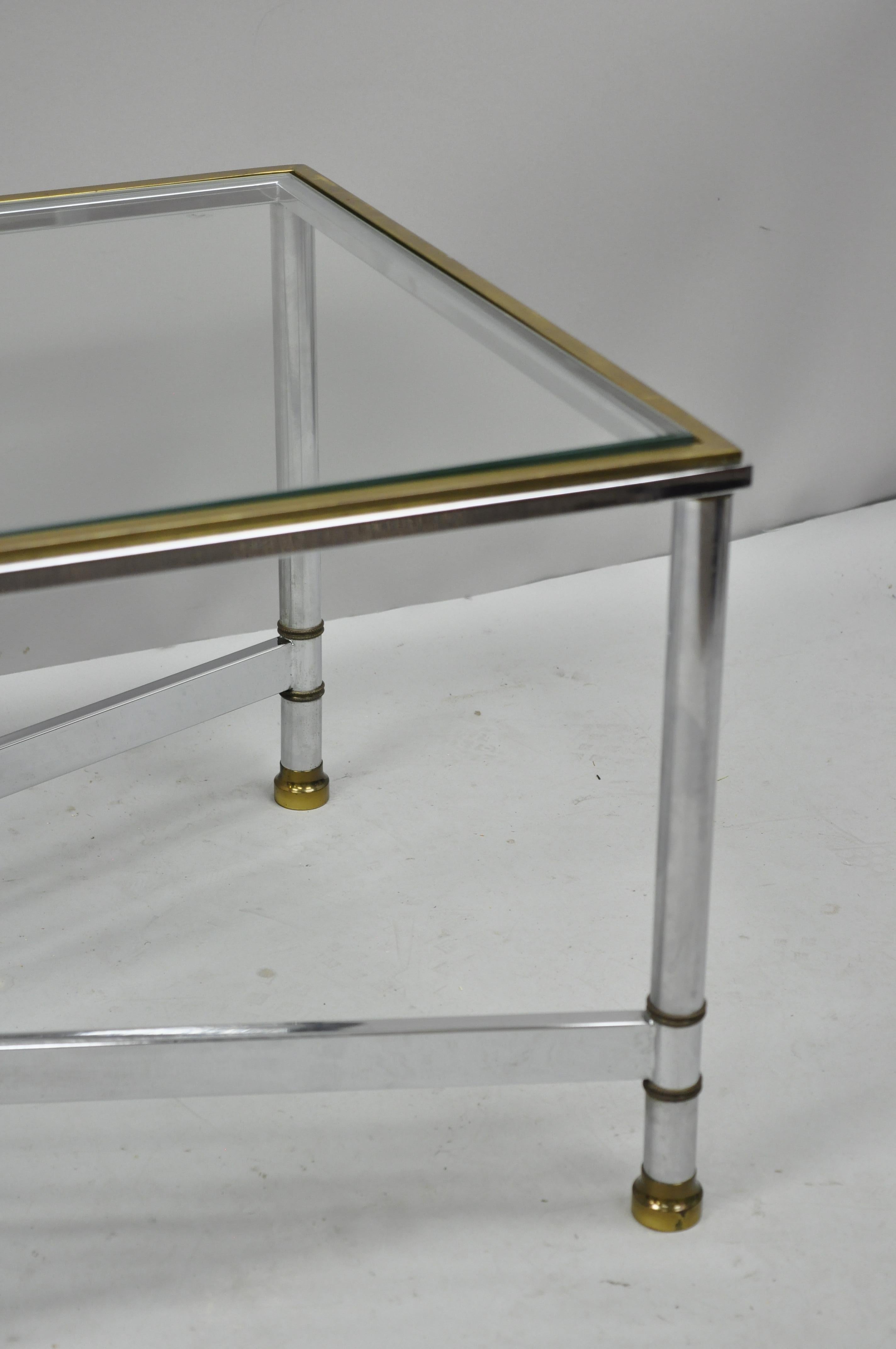 Late 20th Century French Neoclassical Maison Jansen Style Steel & Brass Rectangular Coffee Table For Sale