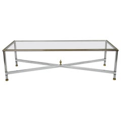 French Neoclassical Maison Jansen Style Steel & Brass Rectangular Coffee Table