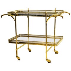 French Neoclassical Maison Jansen Style Two Tier Brass Galleried Serving Cart