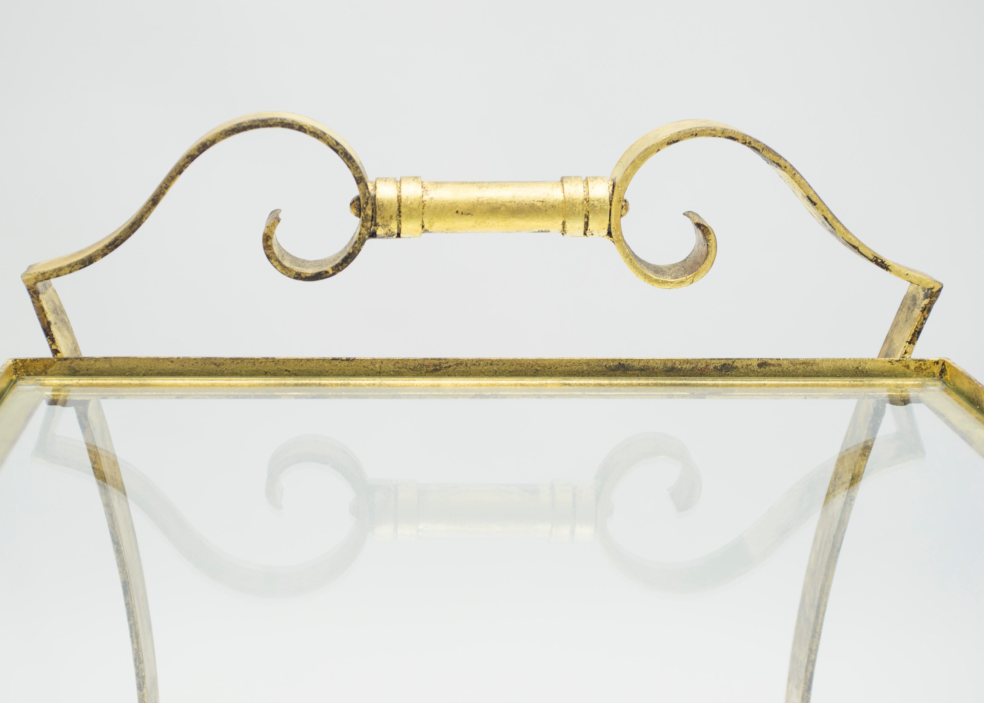 French Neoclassical Maison Ramsay Gilded Iron Bar Cart, 1940s For Sale 3