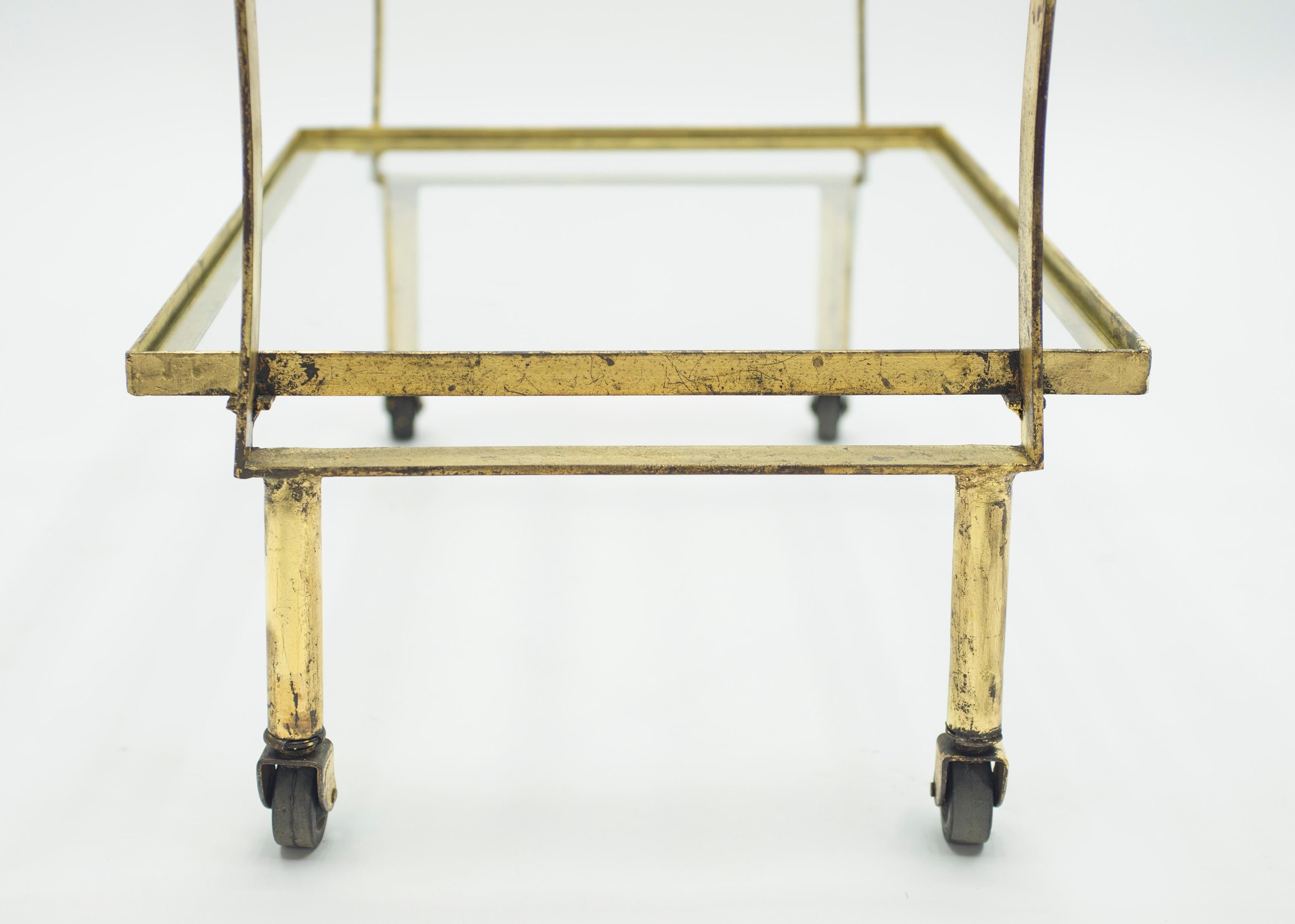 French Neoclassical Maison Ramsay Gilded Iron Bar Cart, 1940s For Sale 6