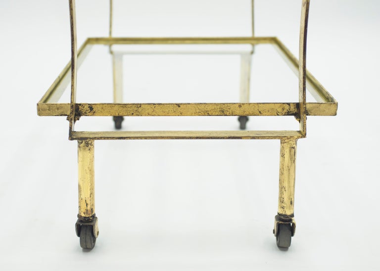 French Neoclassical Maison Ramsay Gilded Iron Bar Cart, 1940s For Sale 7
