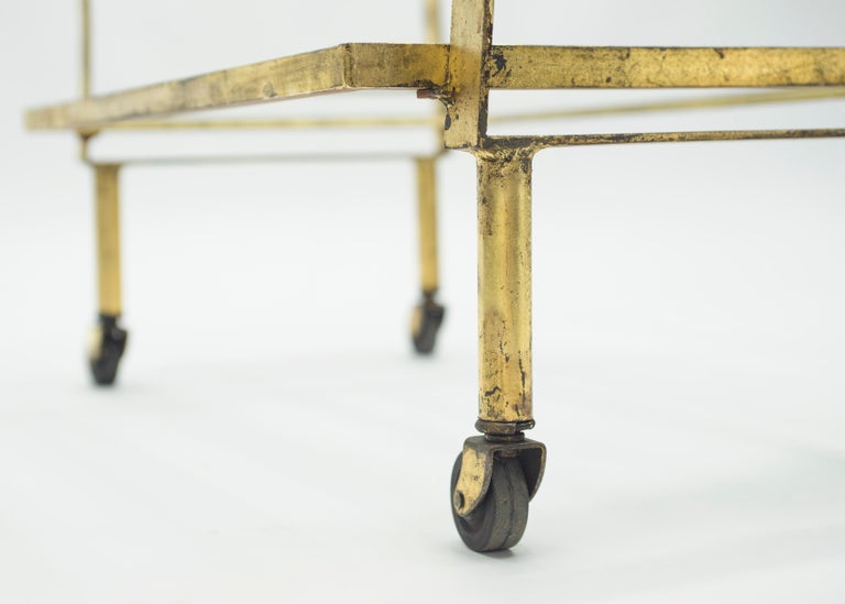 French Neoclassical Maison Ramsay Gilded Iron Bar Cart, 1940s For Sale 8