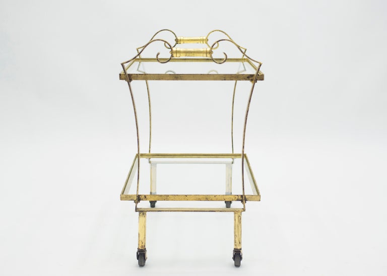 Mid-20th Century French Neoclassical Maison Ramsay Gilded Iron Bar Cart, 1940s For Sale