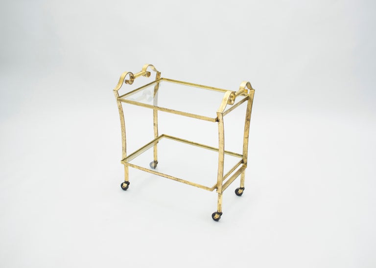 Wrought Iron French Neoclassical Maison Ramsay Gilded Iron Bar Cart, 1940s For Sale
