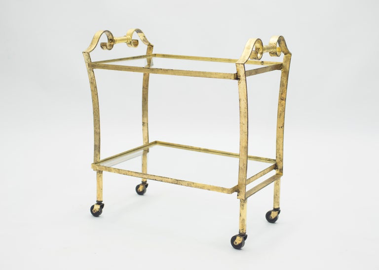 French Neoclassical Maison Ramsay Gilded Iron Bar Cart, 1940s For Sale 1