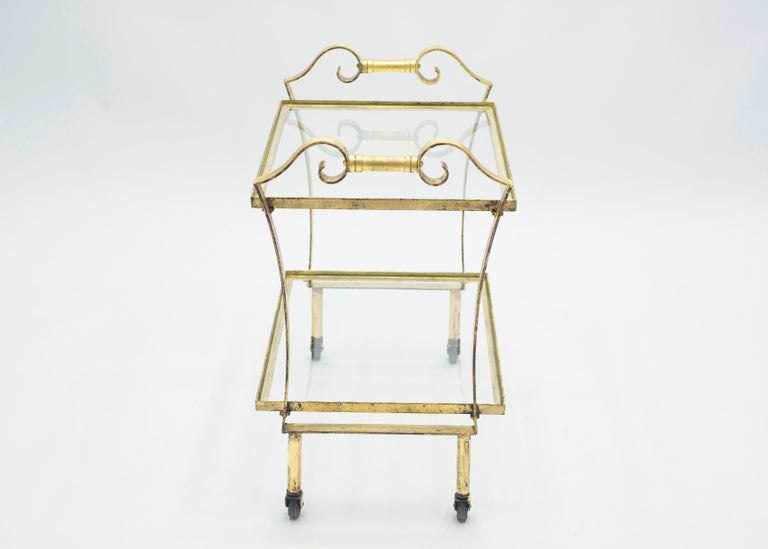 French Neoclassical Maison Ramsay Gilded Iron Bar Cart, 1940s For Sale 2