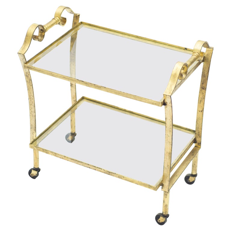 French Neoclassical Maison Ramsay Gilded Iron Bar Cart, 1940s For Sale