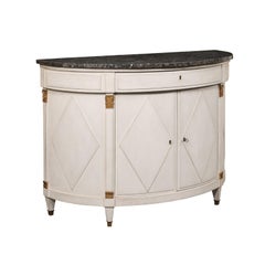 French Neoclassical Marble Top Demi-Chest w/Diamond Panel Design