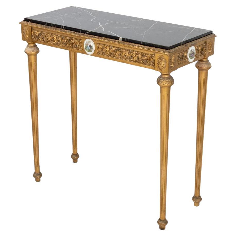 French Neoclassical Marble Top Giltwood Console