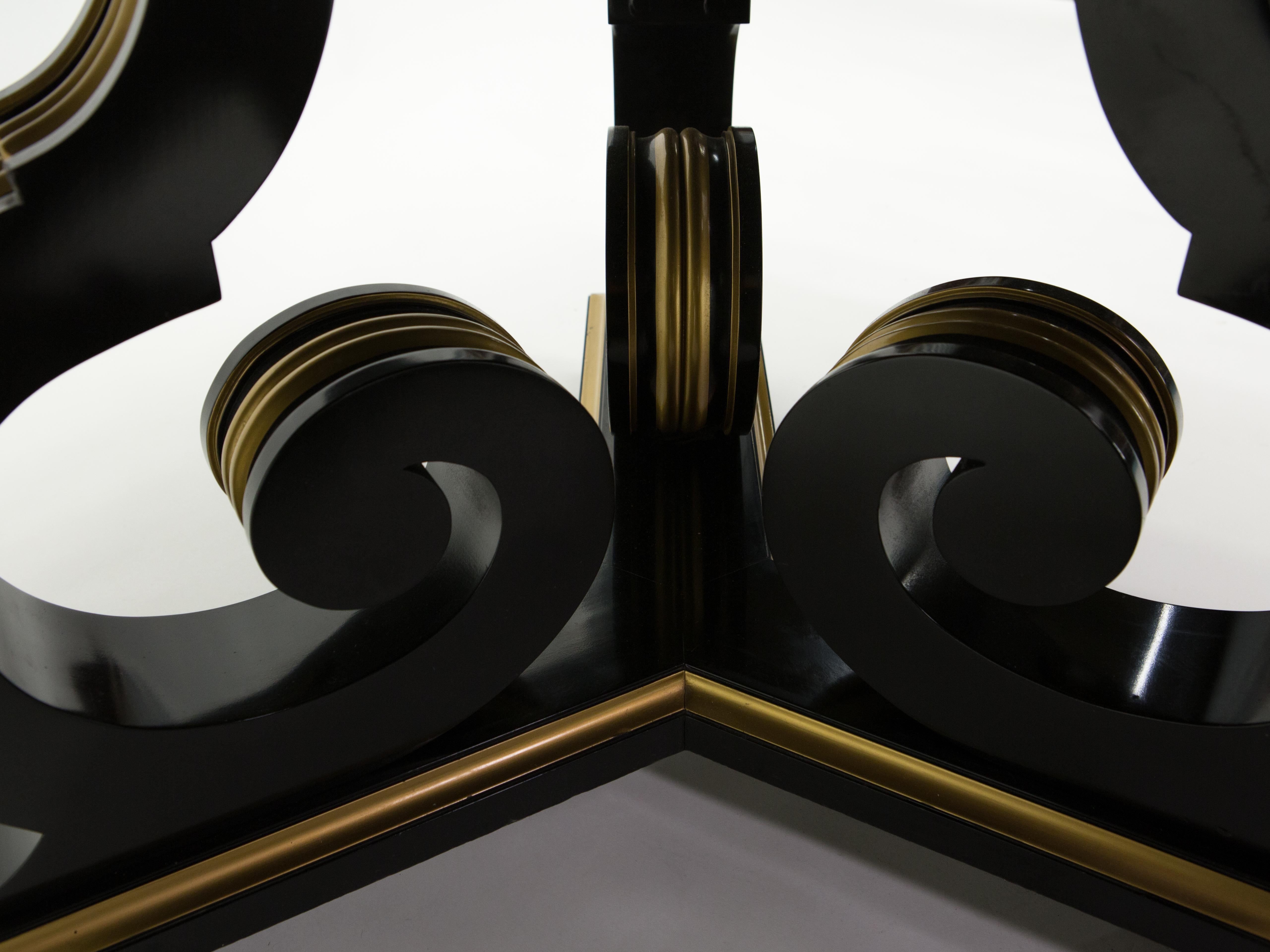 Table néoclassique française Maurice Hirsch en miroir doré noir, années 1970 en vente 4