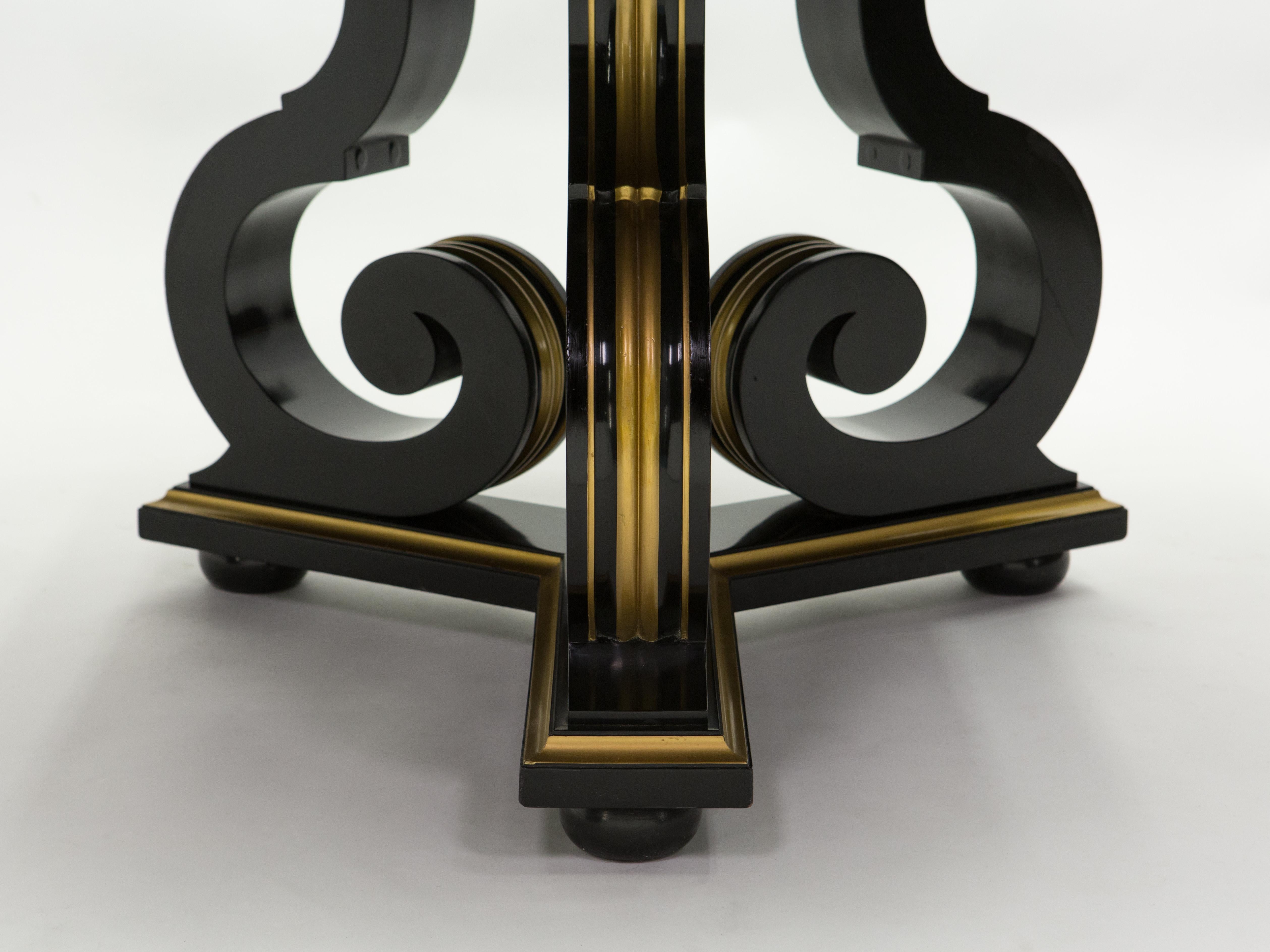 Table néoclassique française Maurice Hirsch en miroir doré noir, années 1970 en vente 1