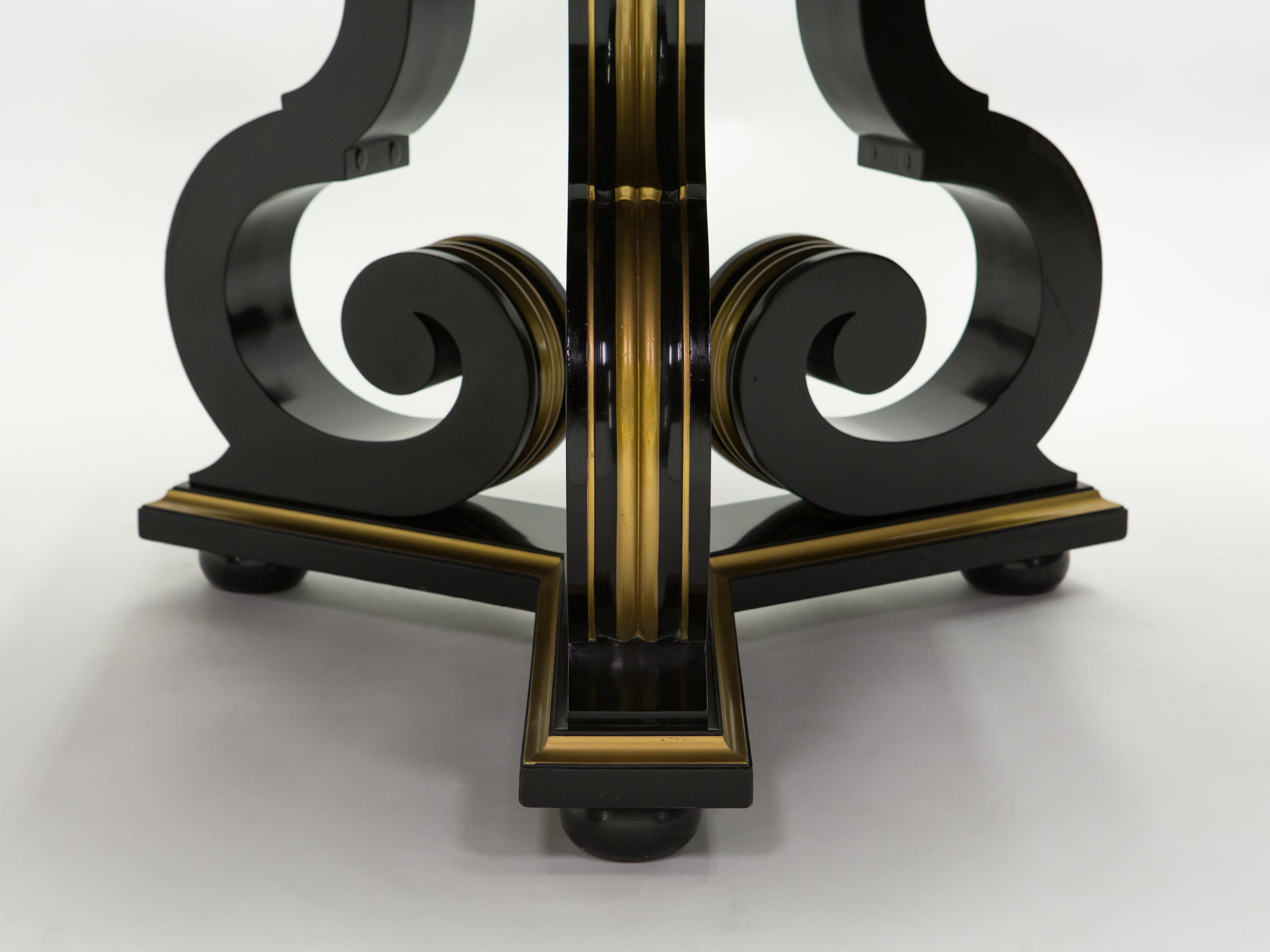 French Neoclassical Maurice Hirsch Black Gilded Mirror Table, 1970s For Sale 3