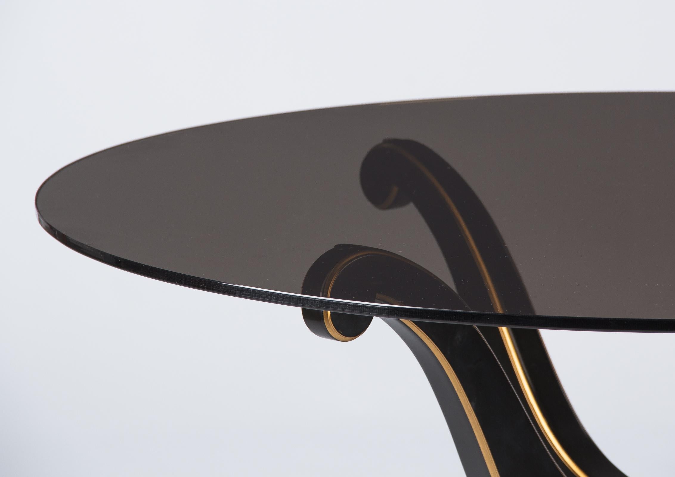 French Neoclassical Maurice Hirsch Glass Top Table with Ebonized Base, 1950s 6