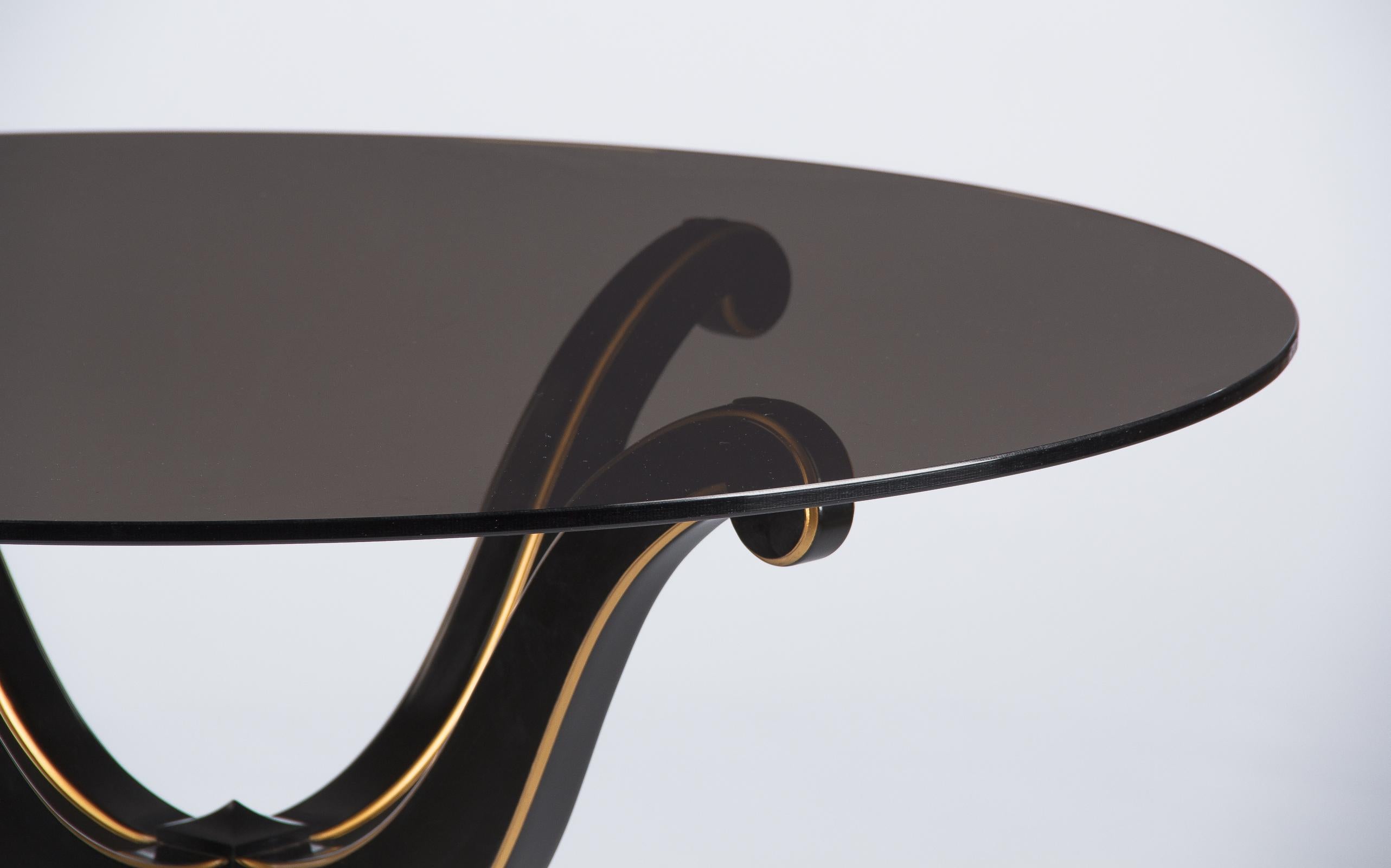 French Neoclassical Maurice Hirsch Glass Top Table with Ebonized Base, 1950s 7