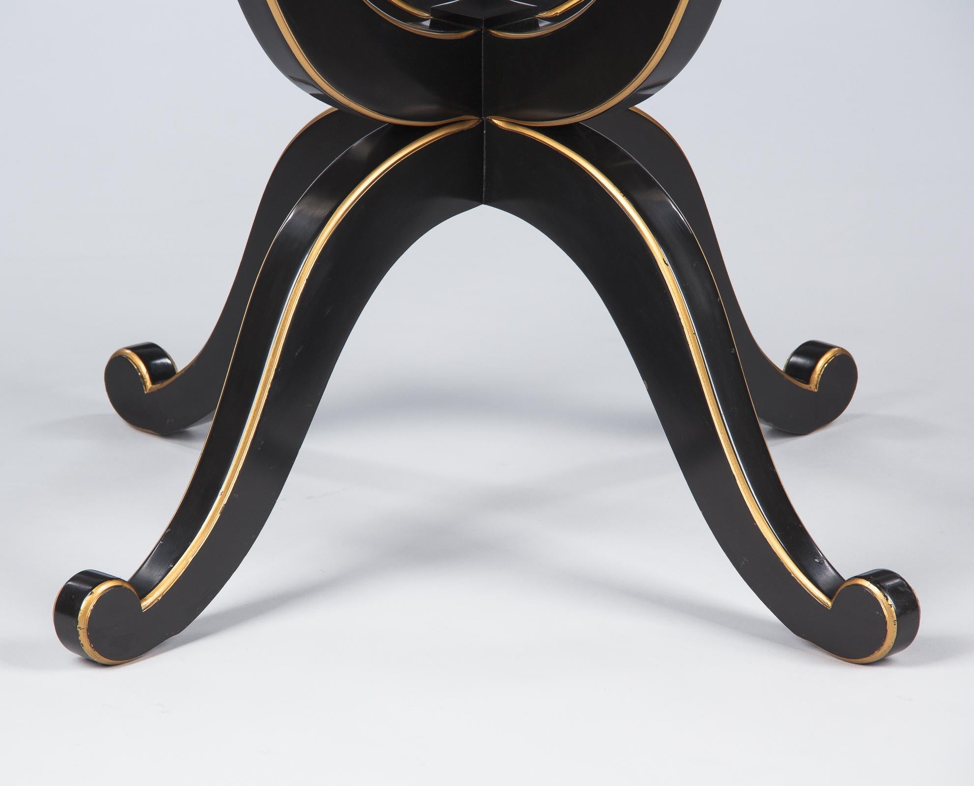 French Neoclassical Maurice Hirsch Glass Top Table with Ebonized Base, 1950s 9