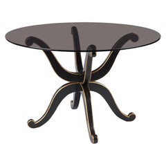 French Neoclassical Maurice Hirsch Glass Top Table with Ebonized Base, 1950s