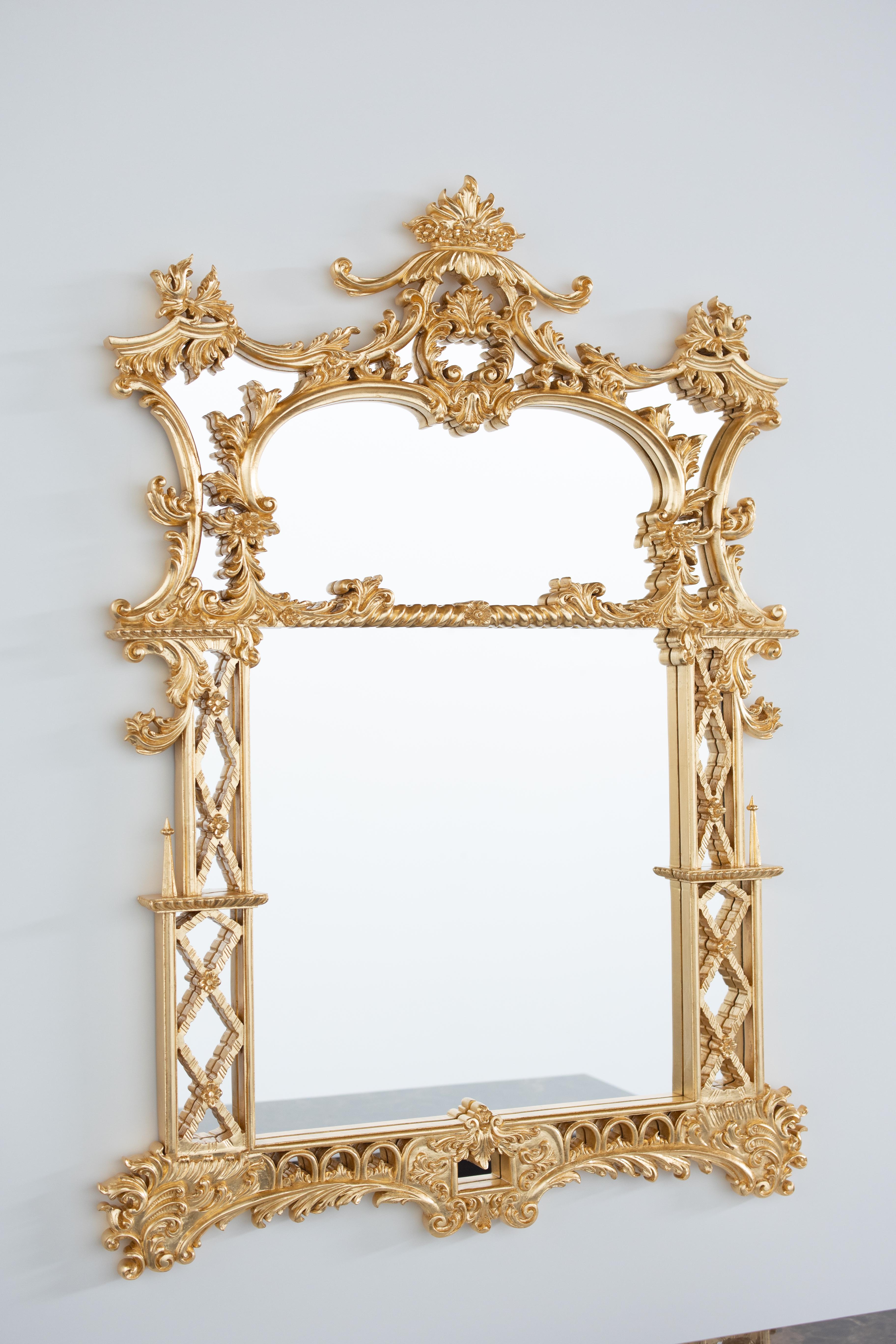 French Neoclassical Mirror Grandioso Gold Leaf Handcarved in Portugal For Sale 3