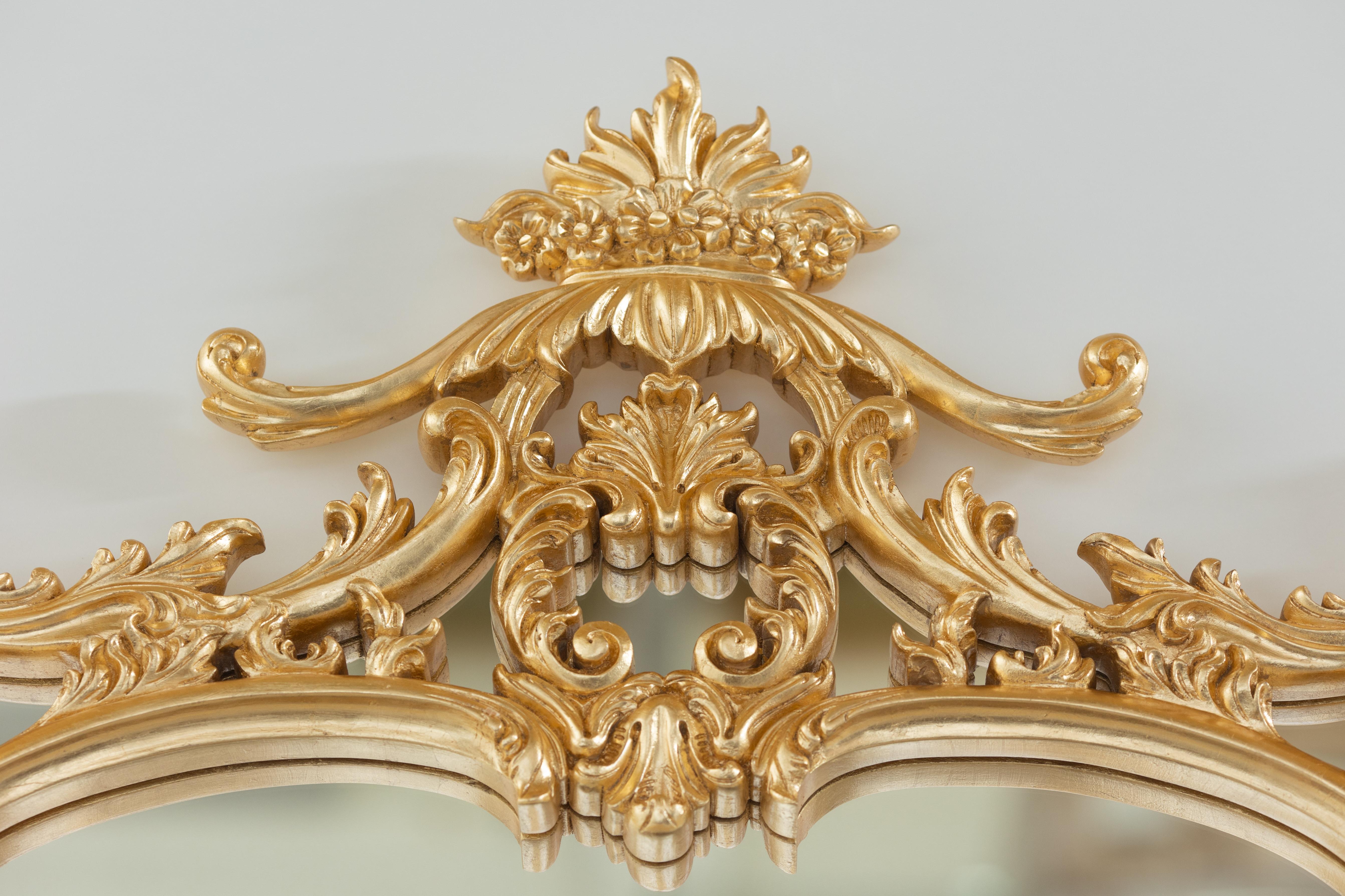 Hand-Carved French Neoclassical Mirror Grandioso Gold Leaf Handcarved in Portugal For Sale