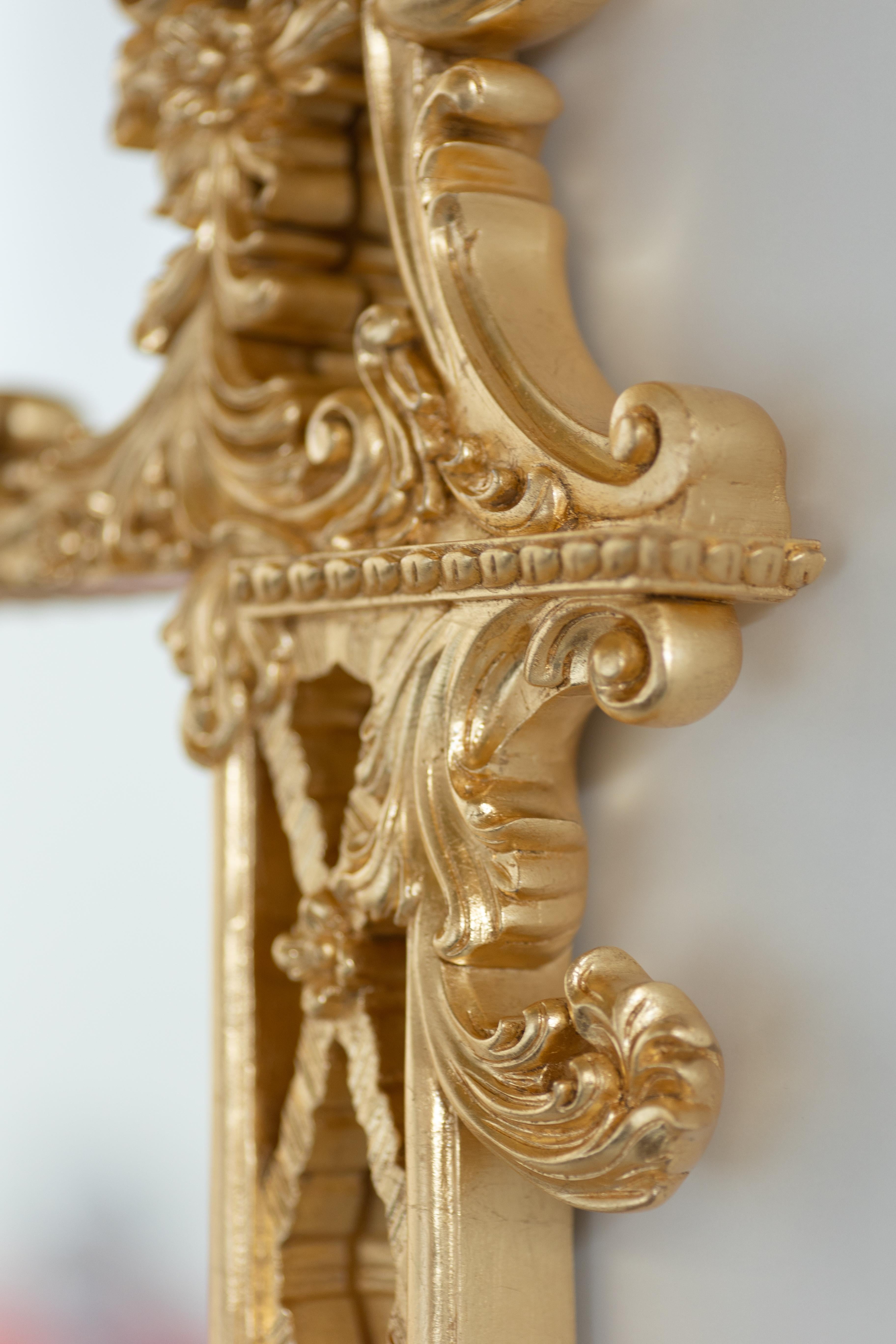 Contemporary French Neoclassical Mirror Grandioso Gold Leaf Handcarved in Portugal For Sale