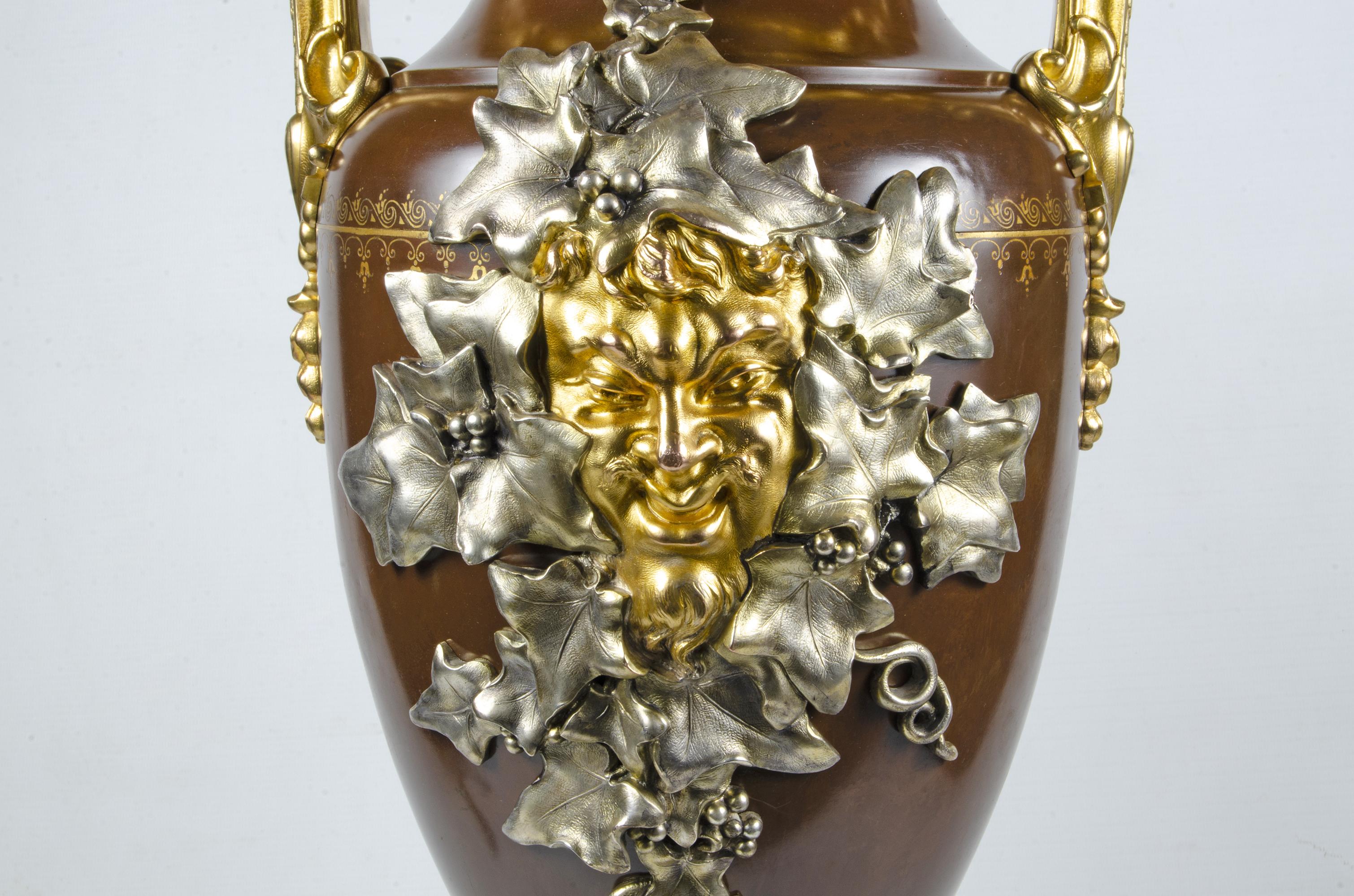 French Neoclassical Ormolu Amphora/Urn with Bacchanalia Motif by F. Barbedienne For Sale 3