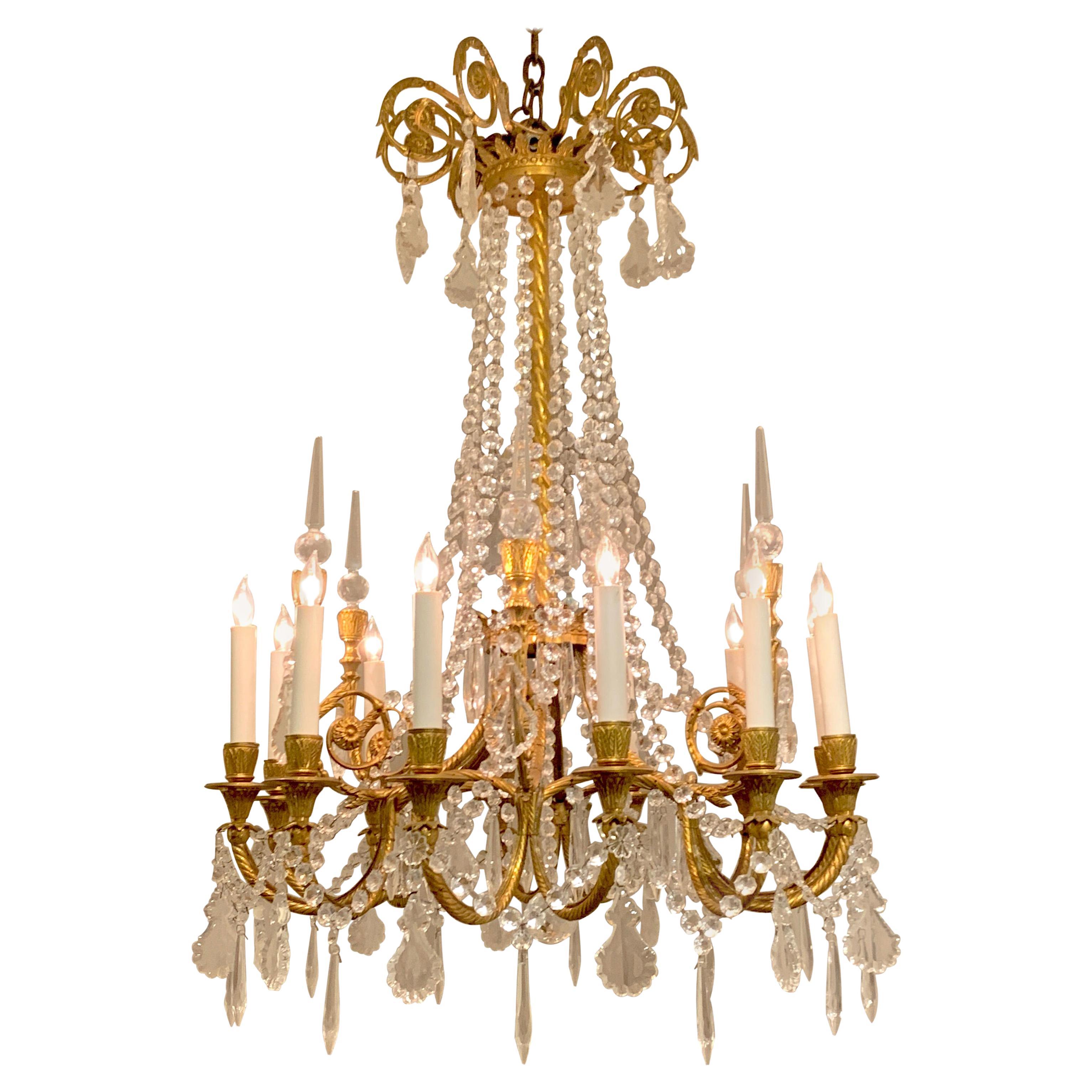 French Neoclassical Ormolu and Crystal 12-Light Chandelier, Paris, circa 1910