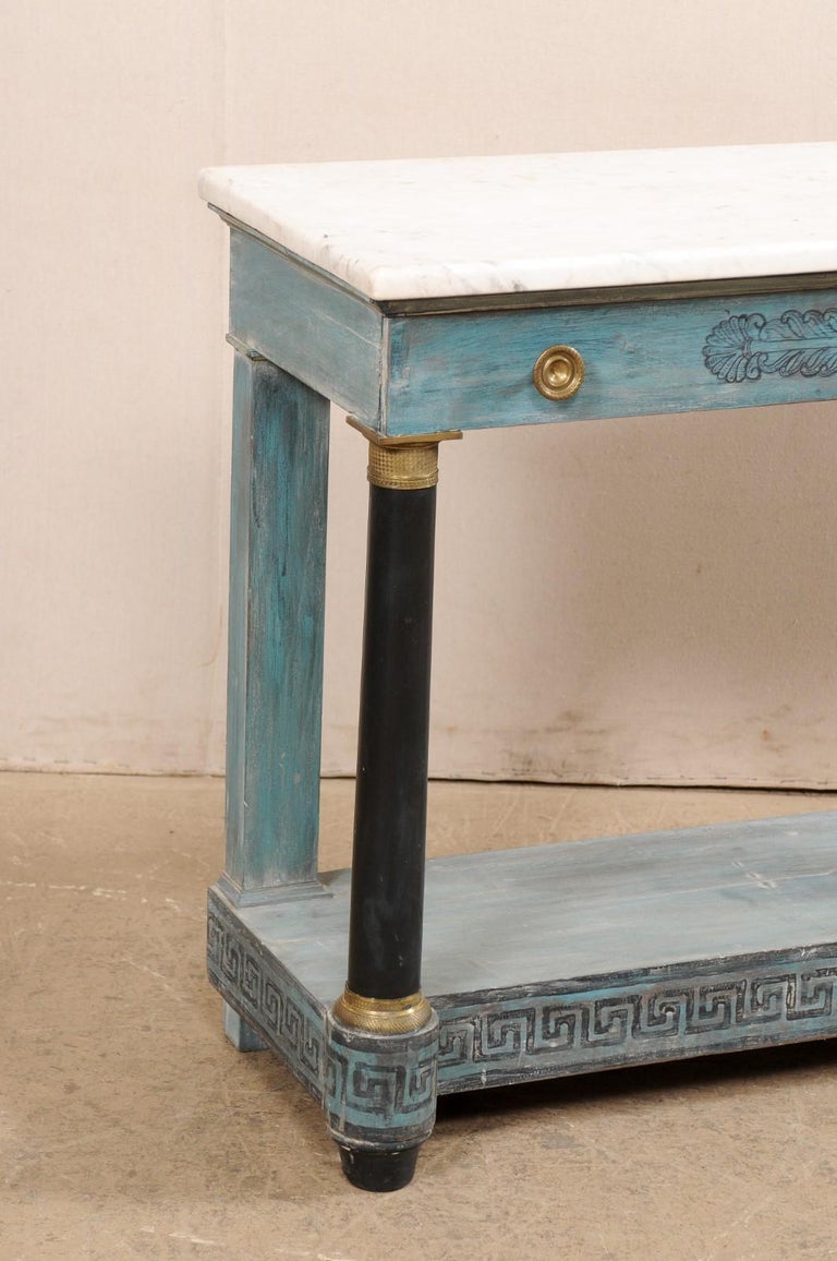 French Neoclassical Painted Console W/Greek Key Motif, Marble Top, and ...