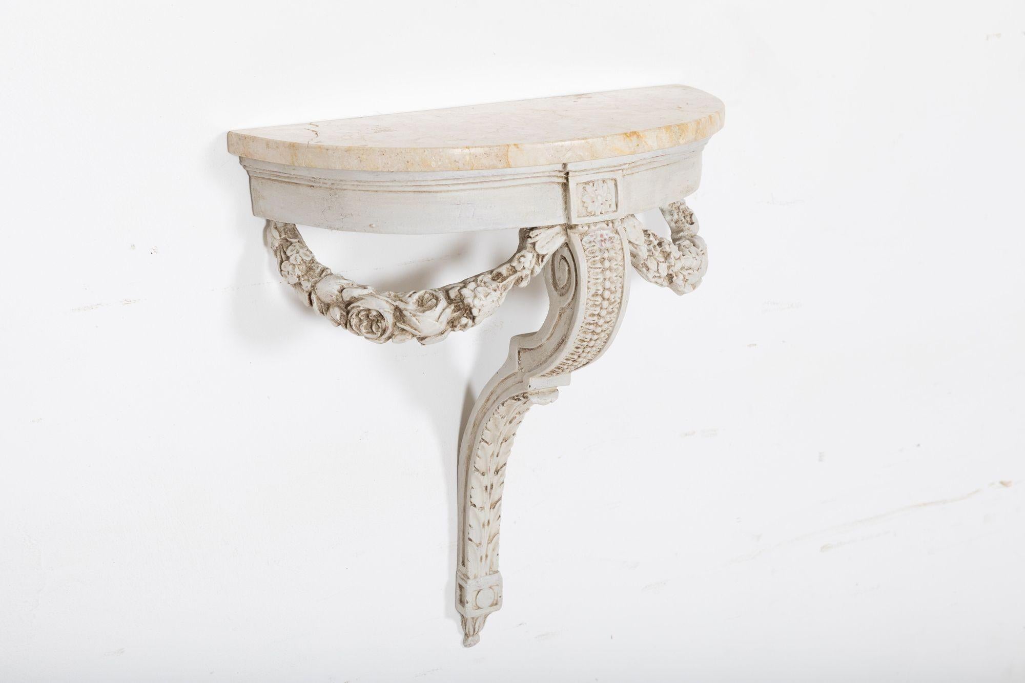 circa 1930
French Neoclassical painted marble console table
(note past restoration repair to marble corner)
sku 1084
Measures: W47 x D21 x H53 cm.








 
