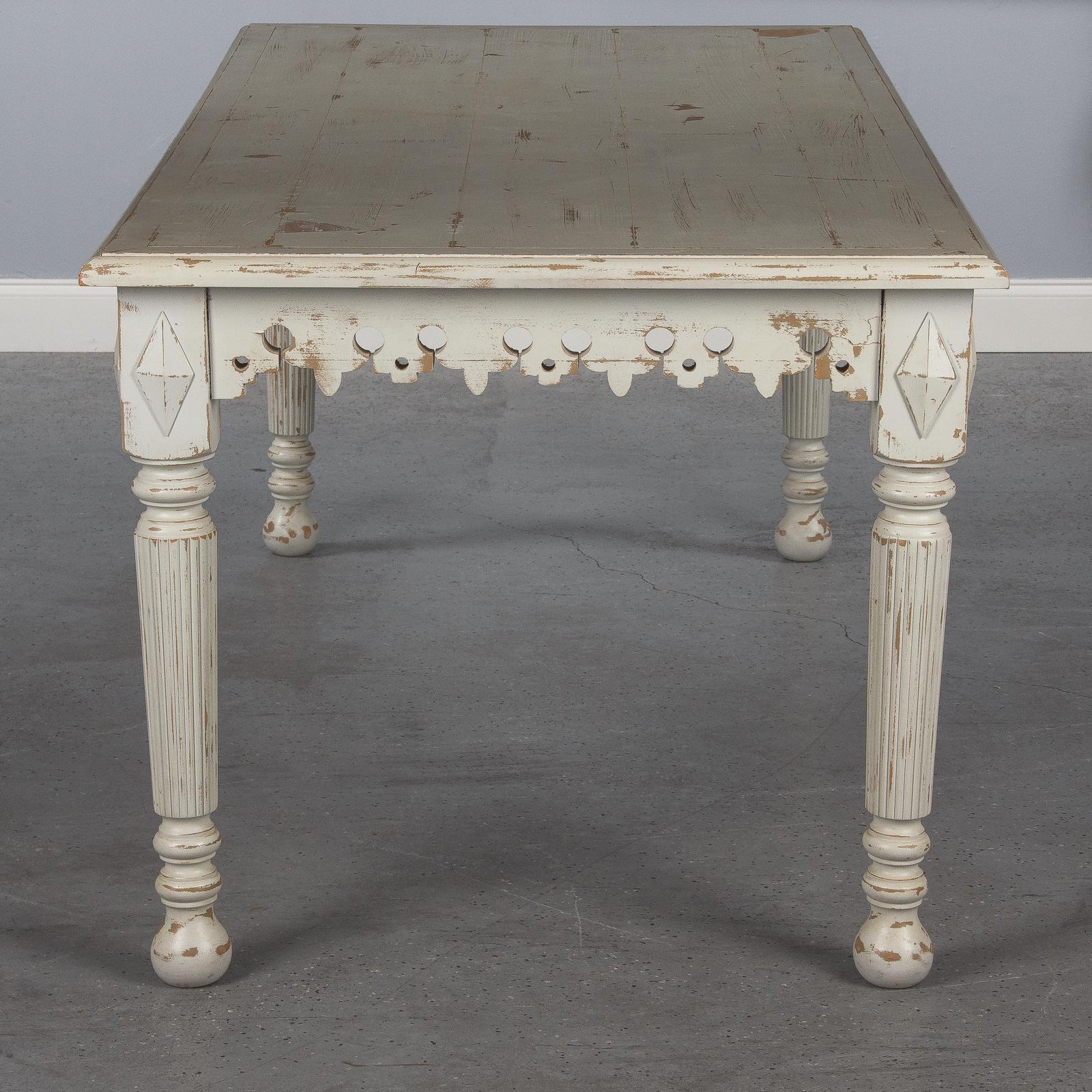 French Neoclassical Painted Oak Dining Table, 1960s 5