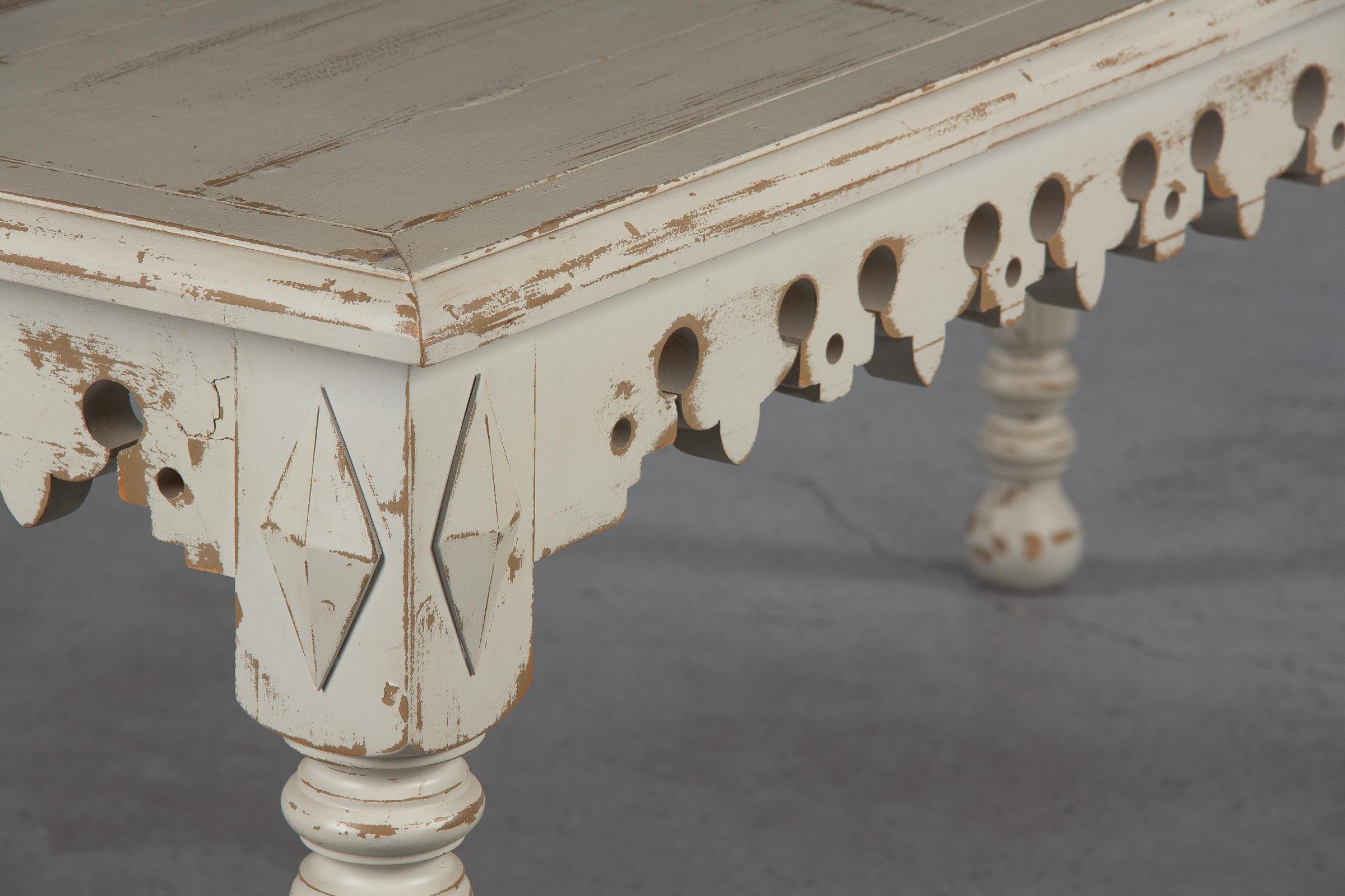 French Neoclassical Painted Oak Dining Table, 1960s 6