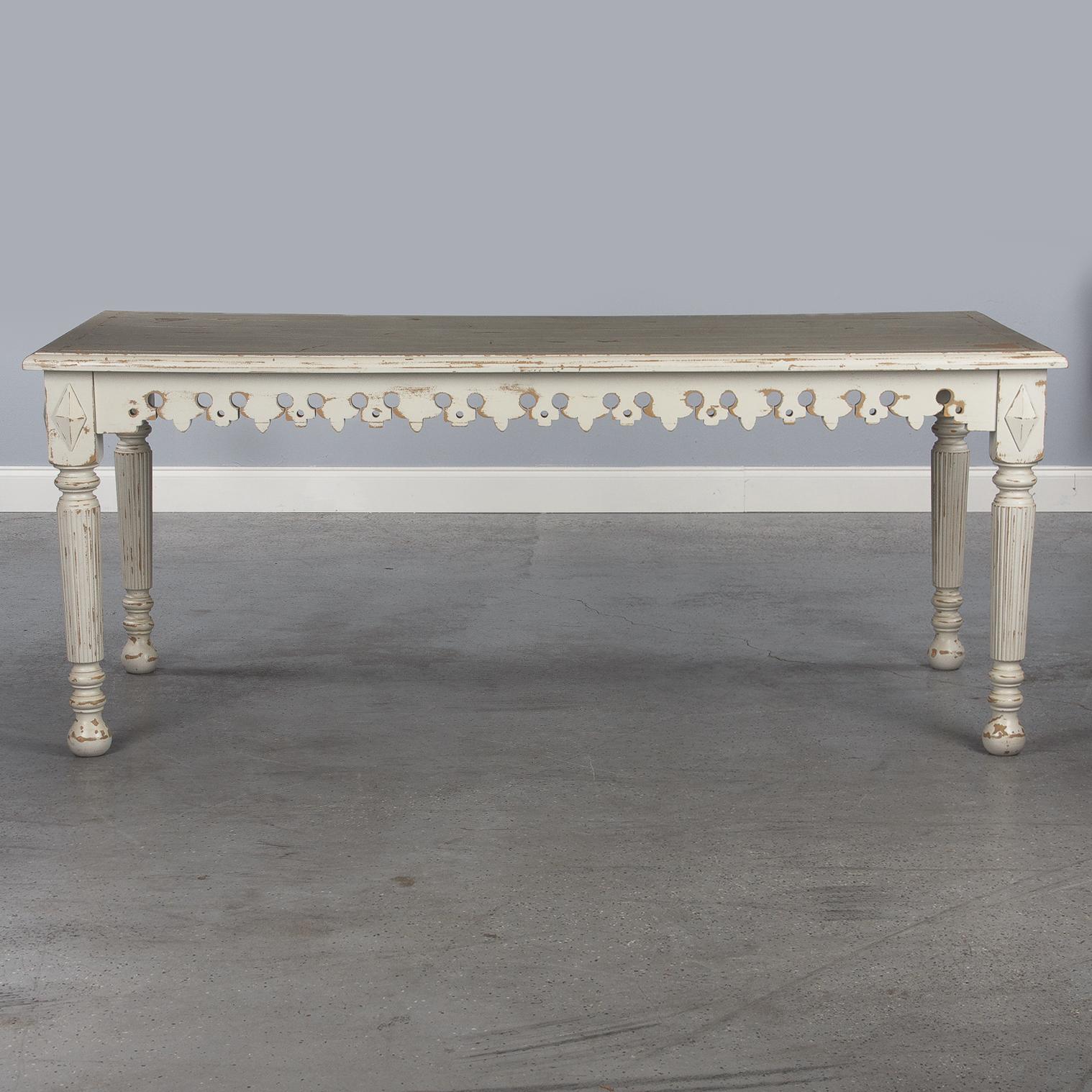 French Neoclassical Painted Oak Dining Table, 1960s 8