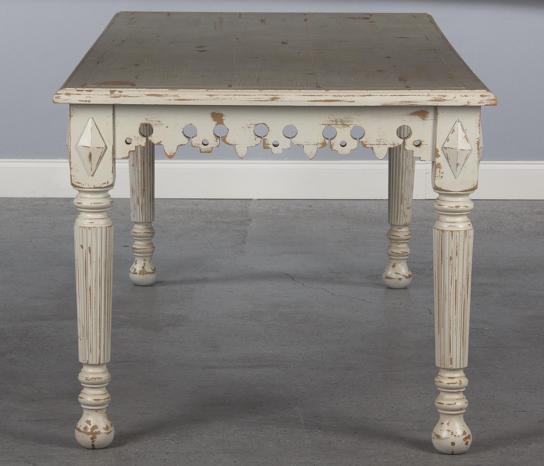 French Neoclassical Painted Oak Dining Table, 1960s 2