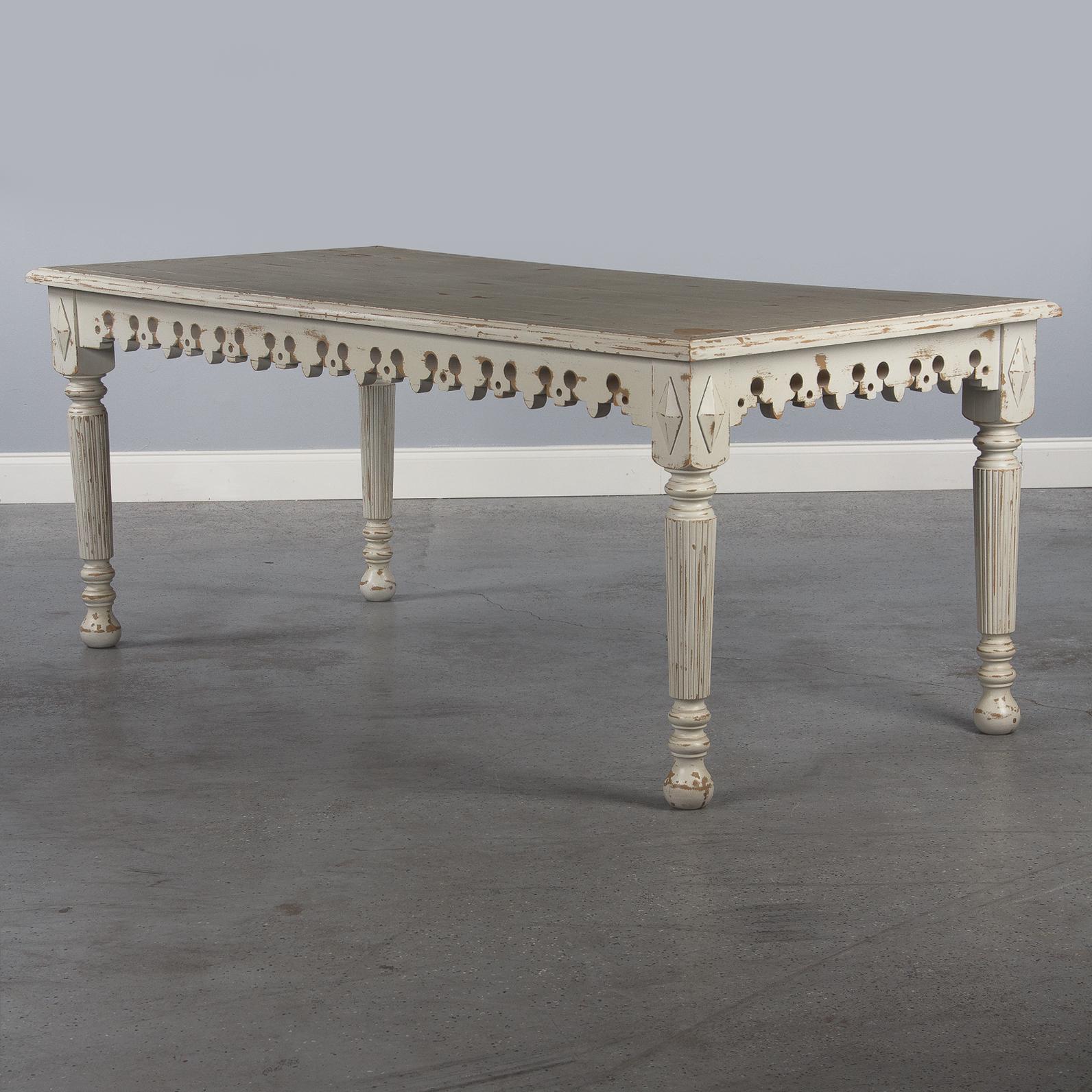 French Neoclassical Painted Oak Dining Table, 1960s 4
