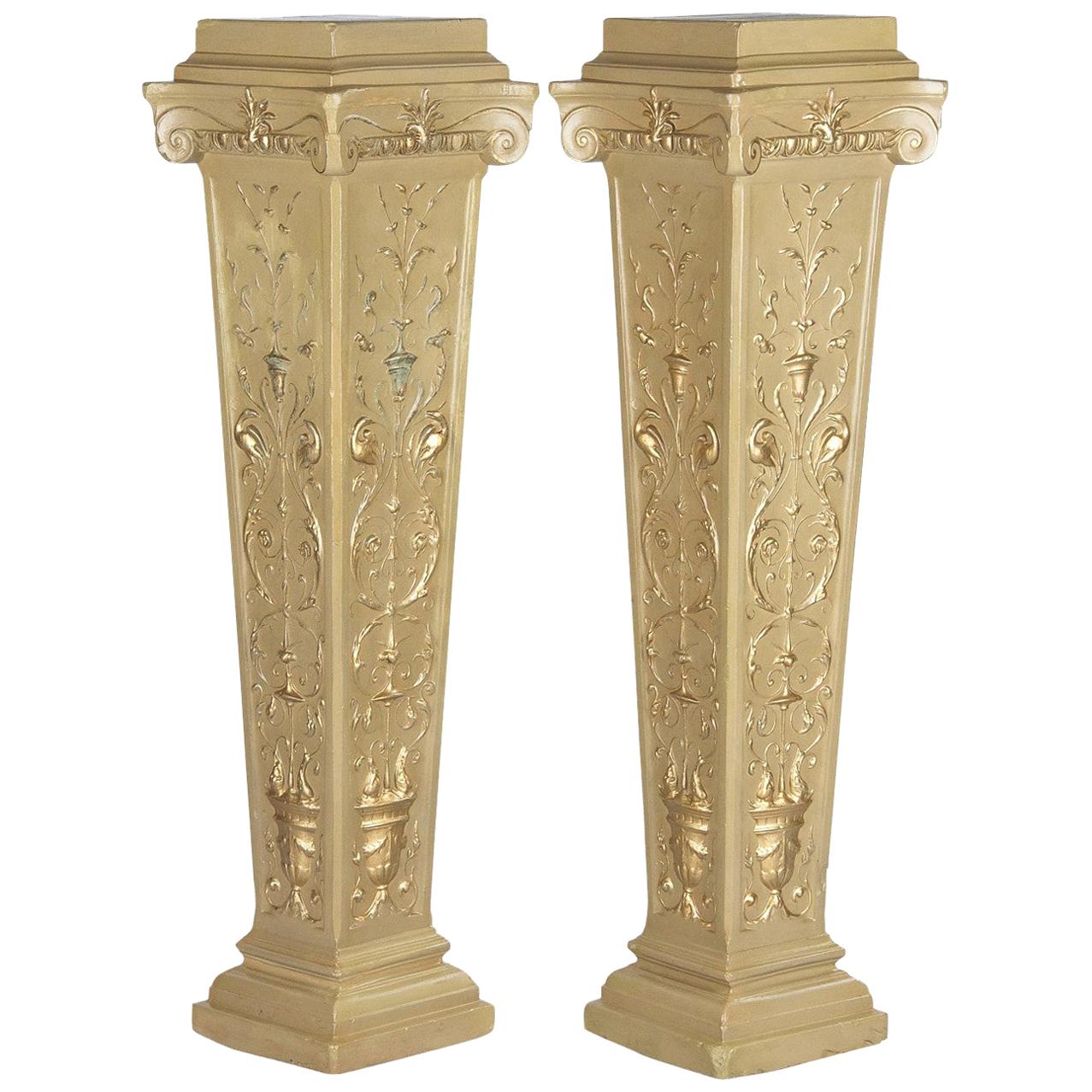 French Neoclassical Painted Plaster Pedestals, 1940s For Sale