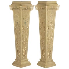 French Neoclassical Painted Plaster Pedestals, 1940s