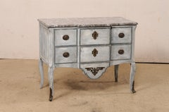 19th C. Neoclassical Painted Wood French Breakfront Chest w/ Marble Top