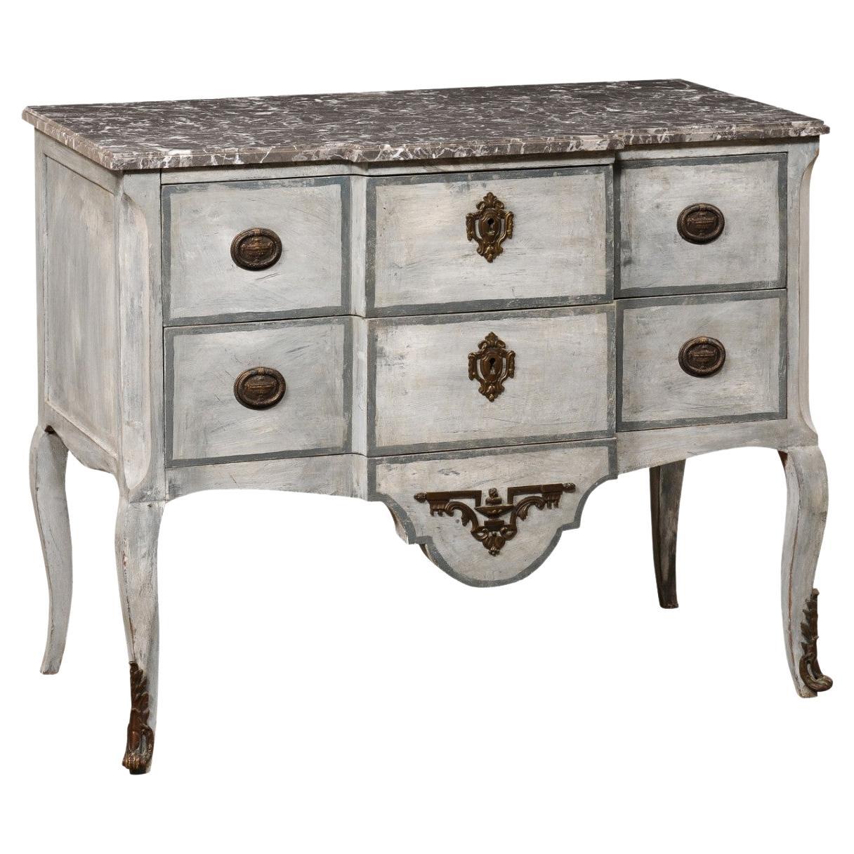 French Neoclassical Painted Wood Breakfront Raised Chest w/Marble Top 19th C. For Sale