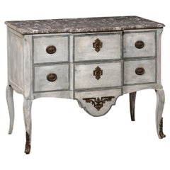 Used French Neoclassical Painted Wood Breakfront Raised Chest w/Marble Top 19th C.