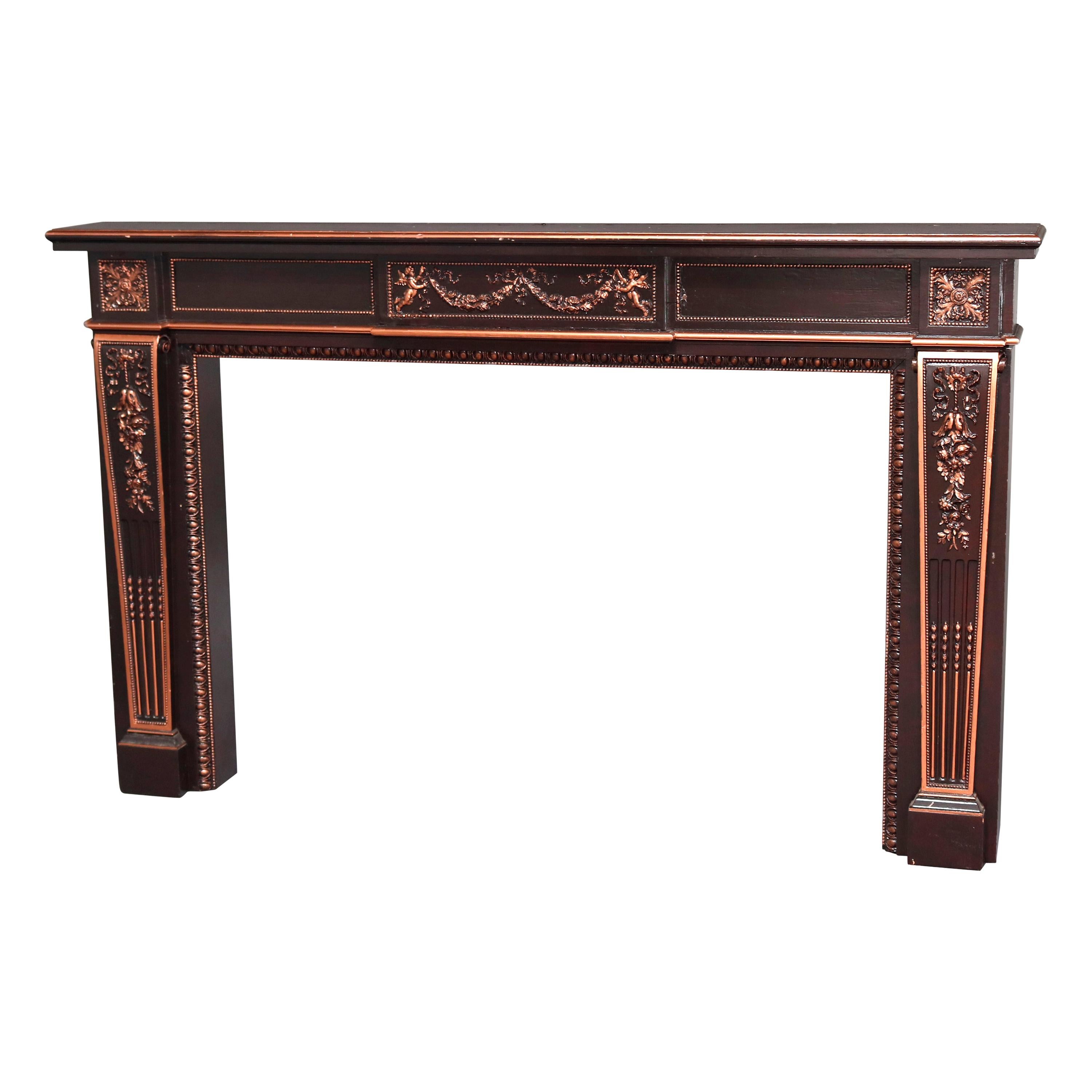 French Neoclassical Parcel-Gilt Mahogany Fireplace Mantel, 20th Century