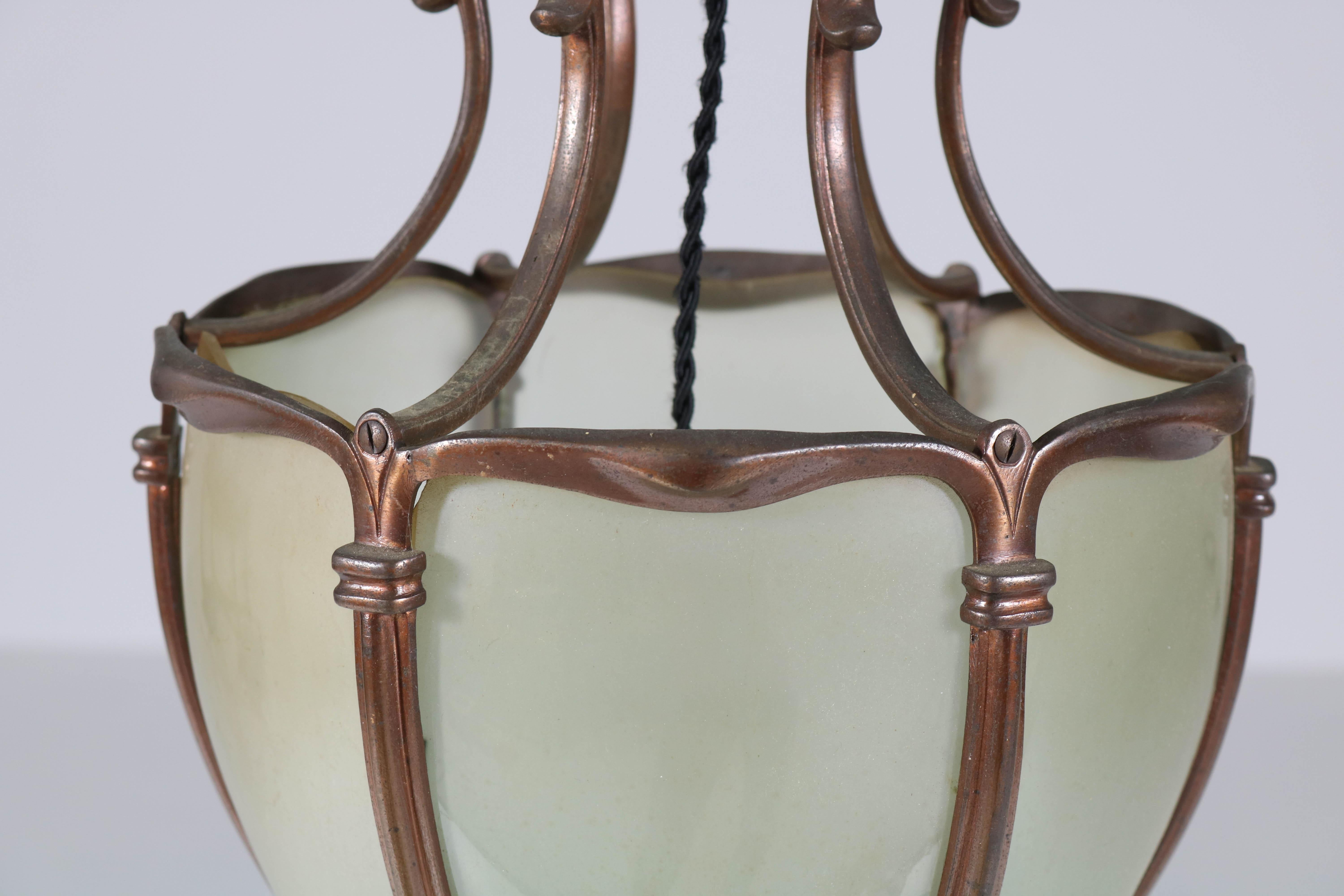 French Neoclassical Patinated Bronze Hall Lamp or Lantern, 1930s 6