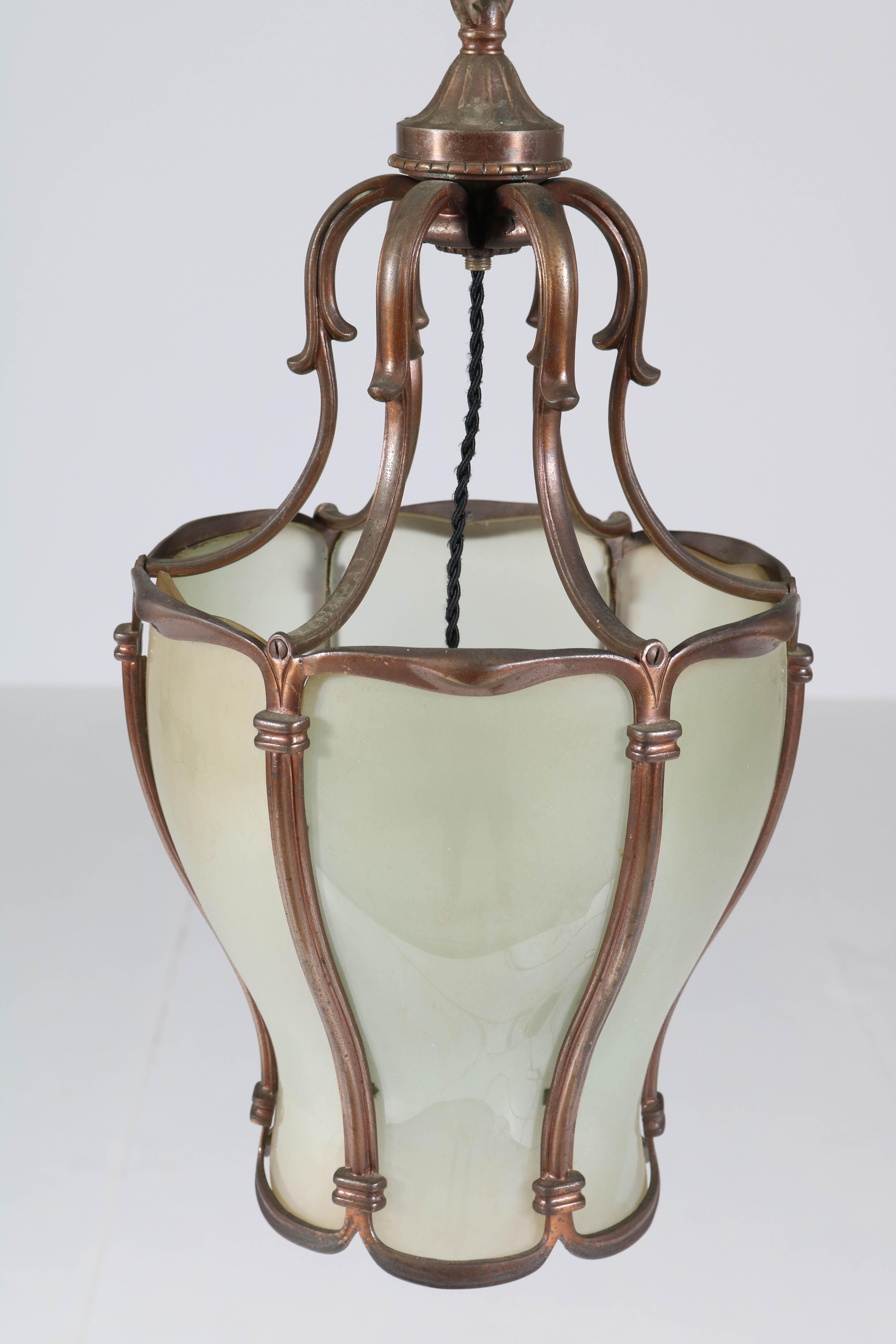 French Neoclassical Patinated Bronze Hall Lamp or Lantern, 1930s 7