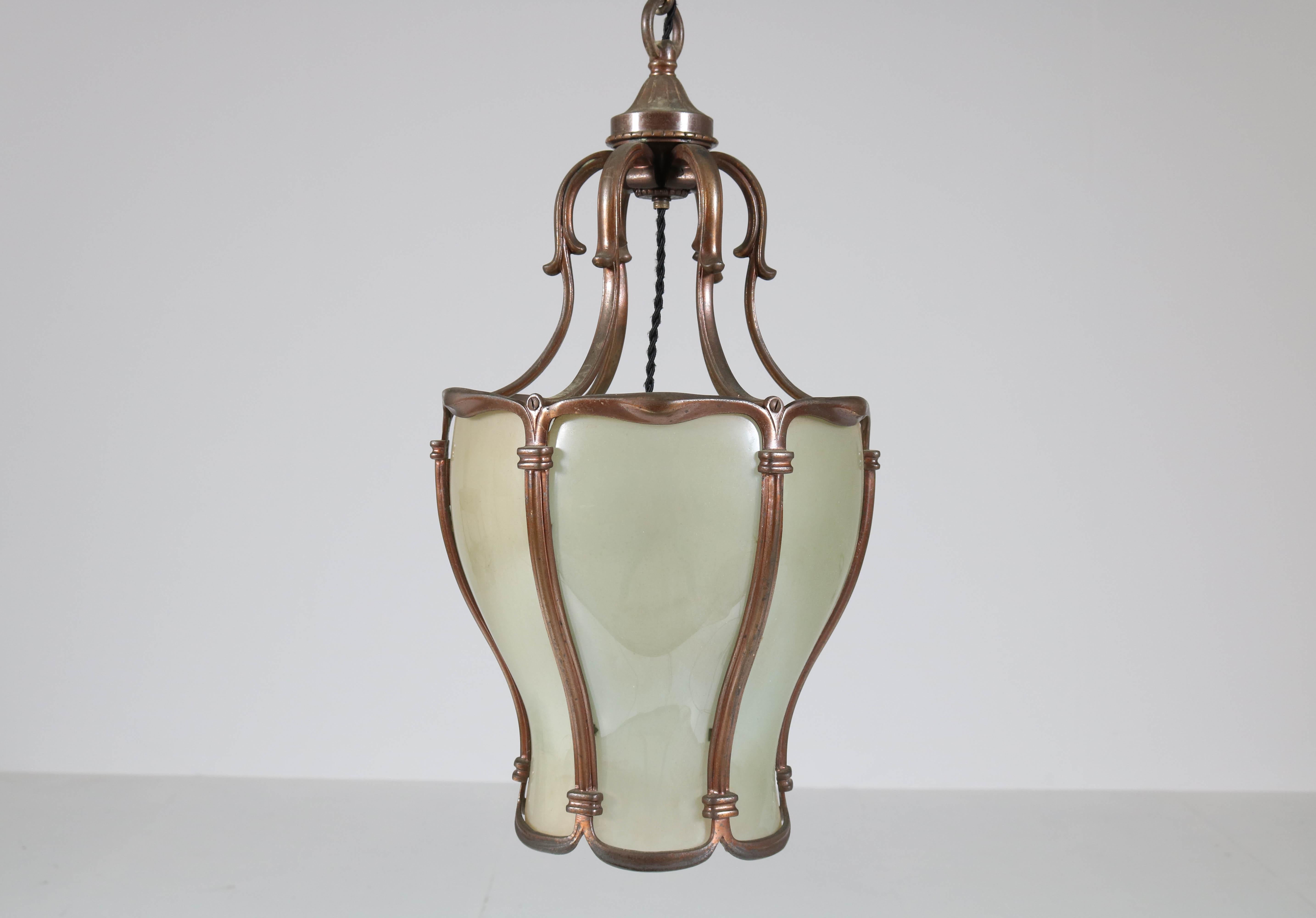 French Neoclassical Patinated Bronze Hall Lamp or Lantern, 1930s 8
