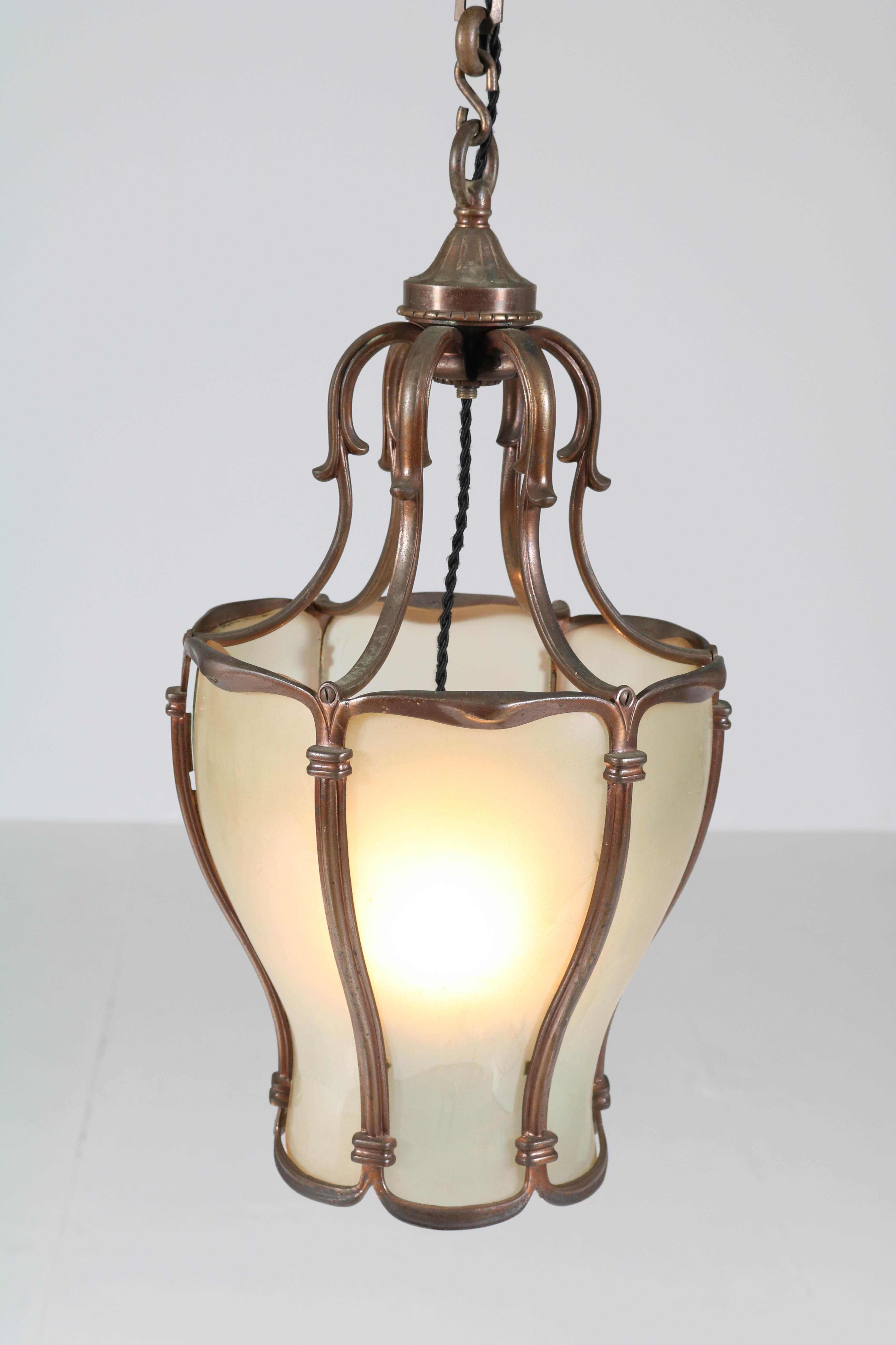 French Neoclassical Patinated Bronze Hall Lamp or Lantern, 1930s In Good Condition In Amsterdam, NL