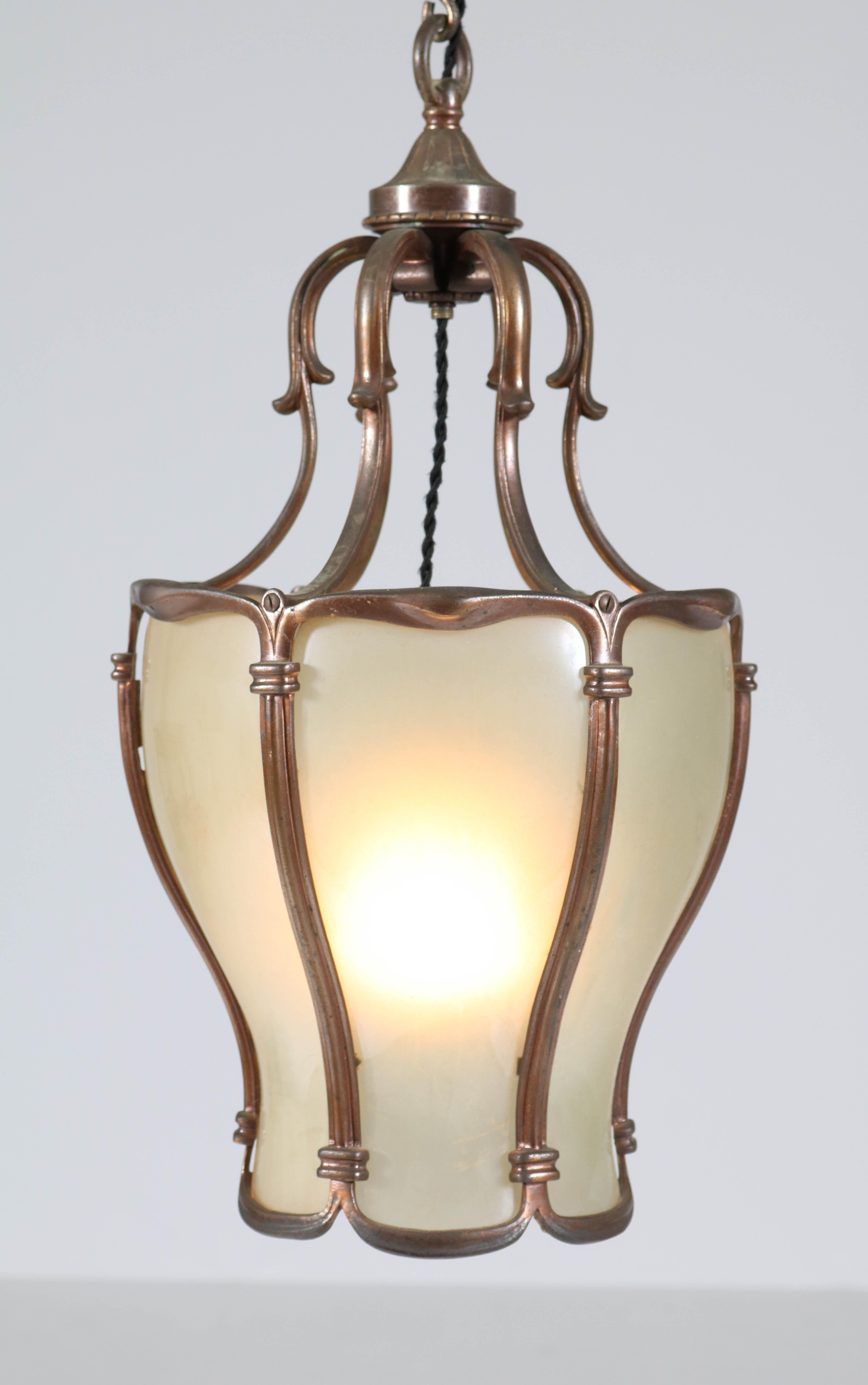 Mid-20th Century French Neoclassical Patinated Bronze Hall Lamp or Lantern, 1930s