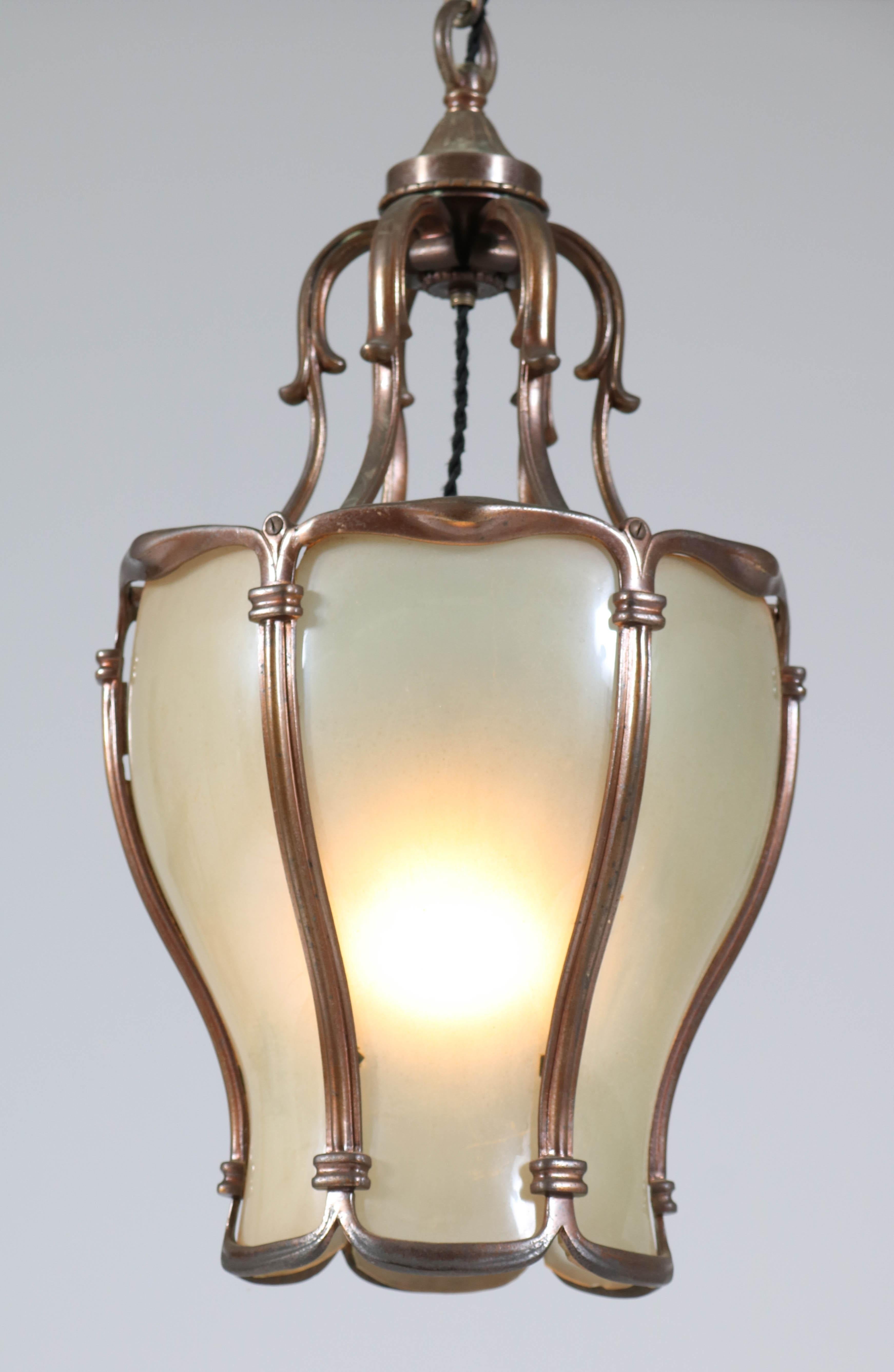 French Neoclassical Patinated Bronze Hall Lamp or Lantern, 1930s 2