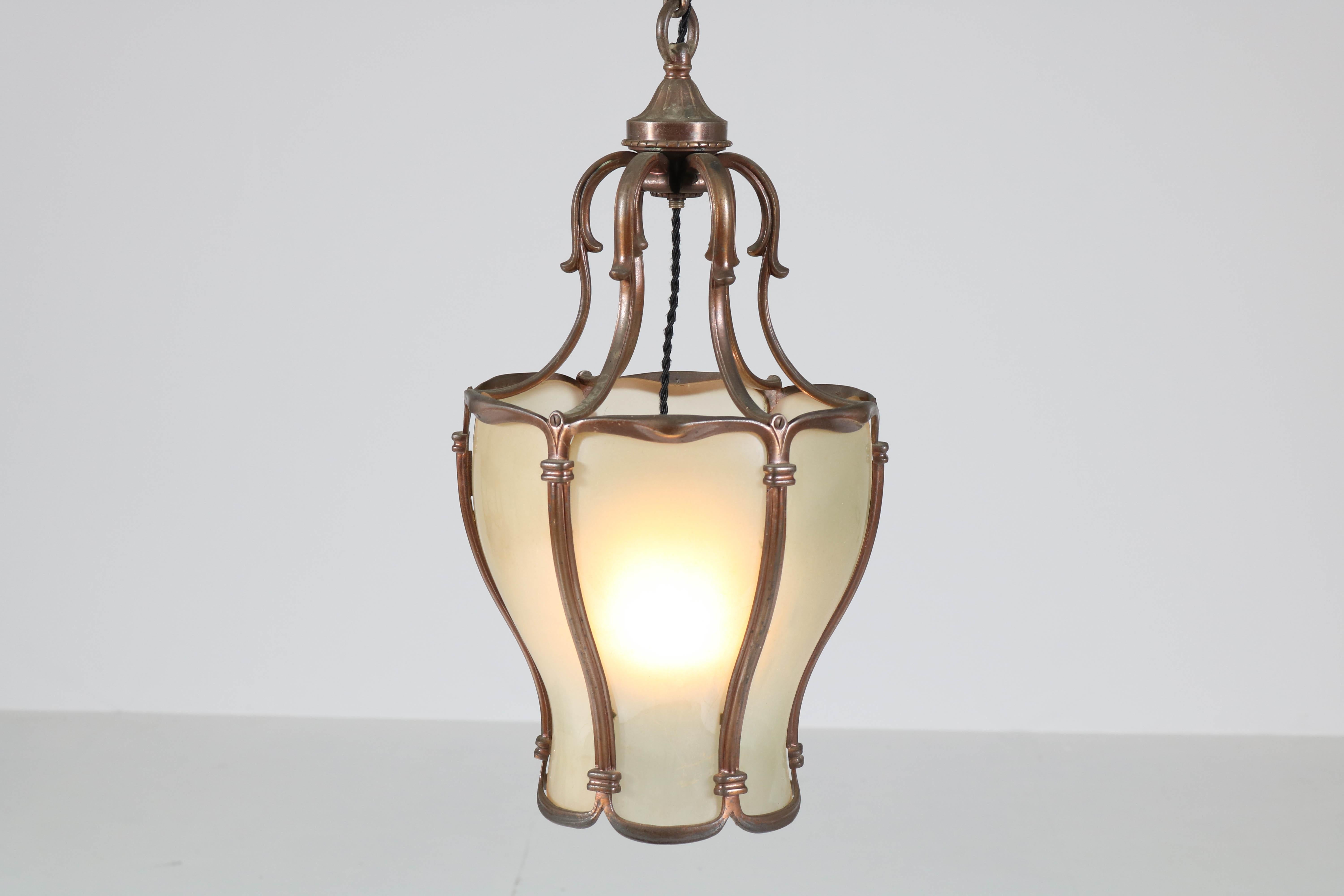 French Neoclassical Patinated Bronze Hall Lamp or Lantern, 1930s 3