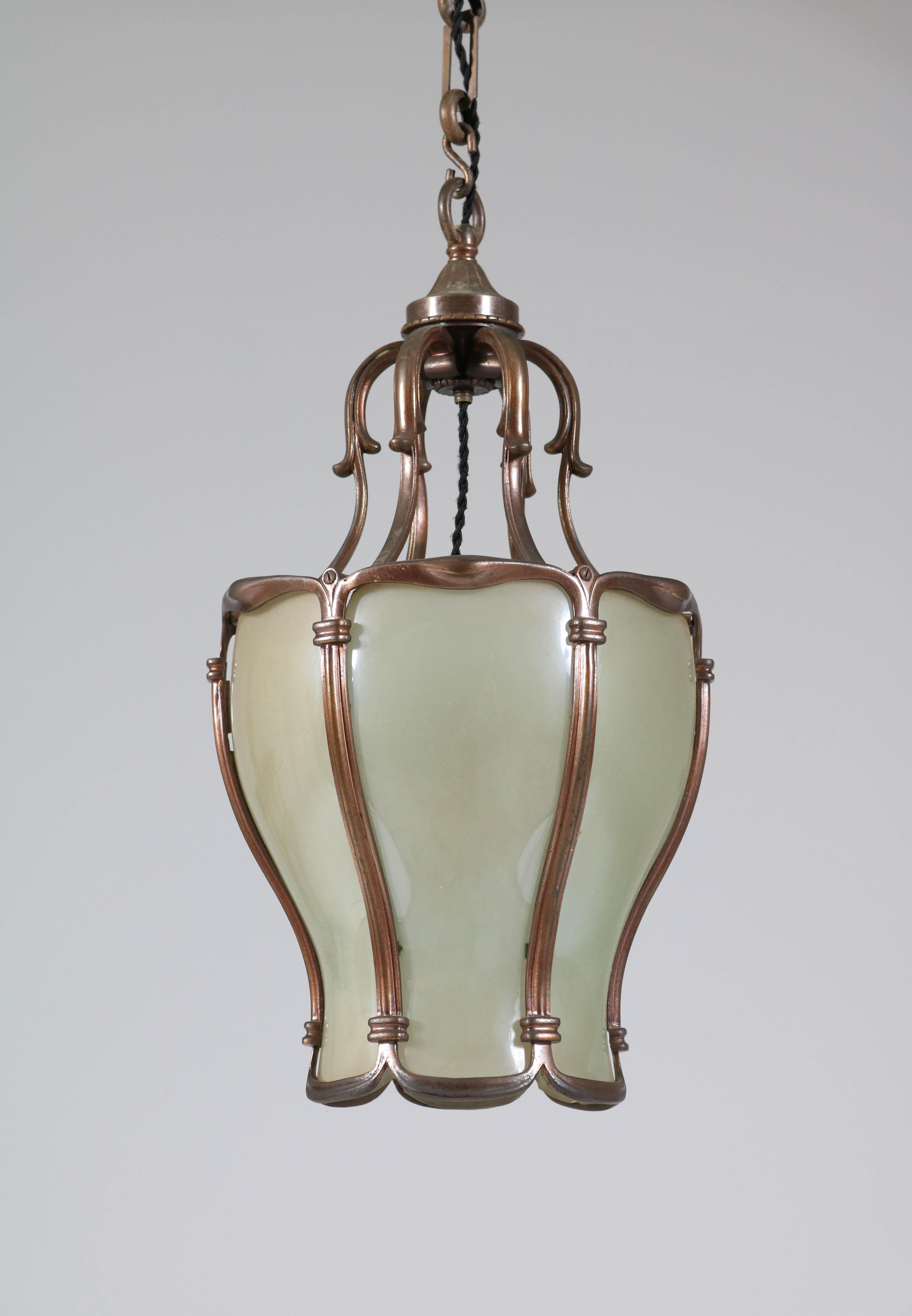 French Neoclassical Patinated Bronze Hall Lamp or Lantern, 1930s 4