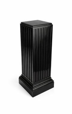 French Neoclassical Pedestal, Black Lacquer High-Gloss, 20th Century