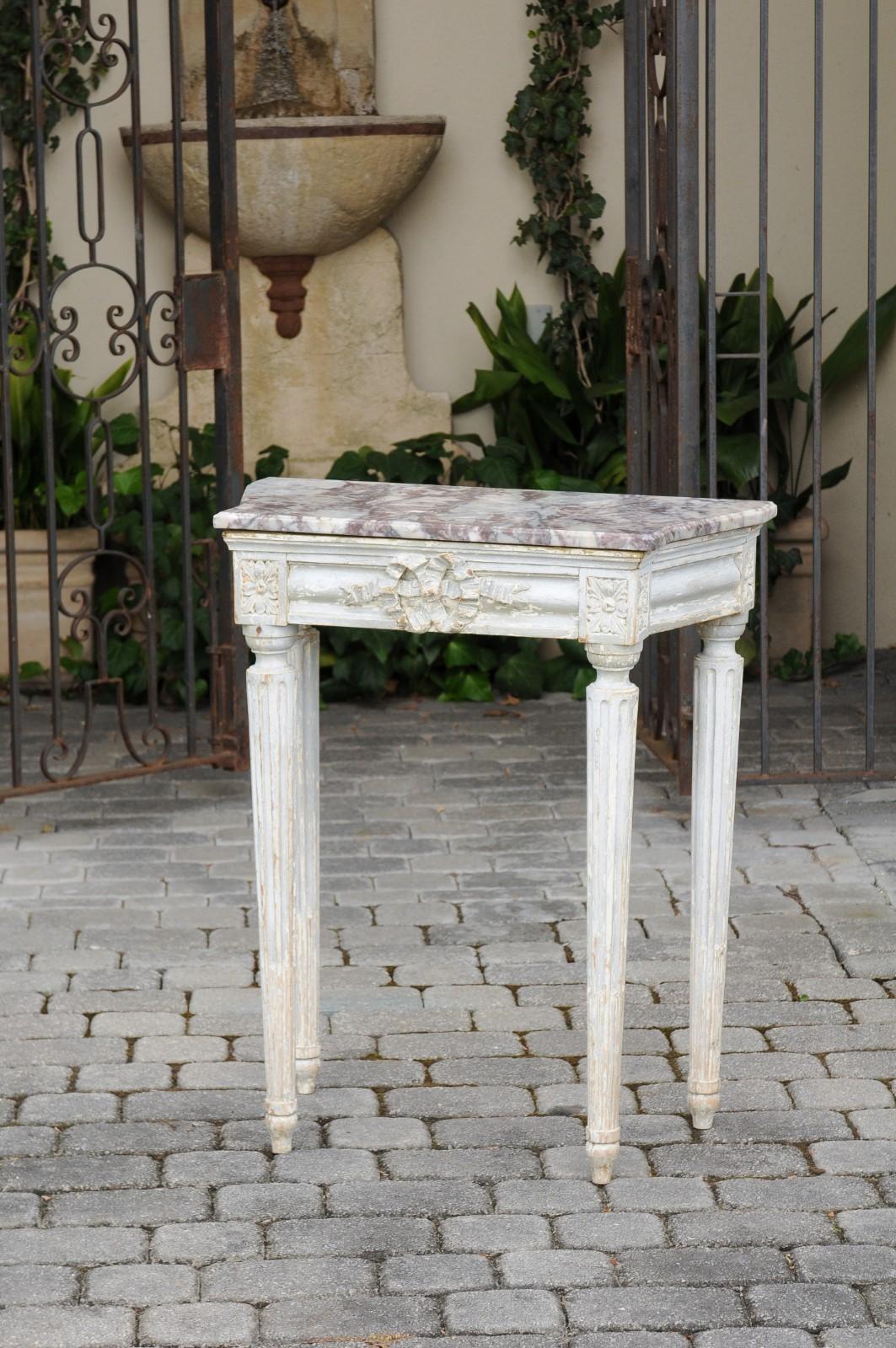 French Neoclassical Period 1800s Painted Wood Console Table with Marble Top For Sale 6